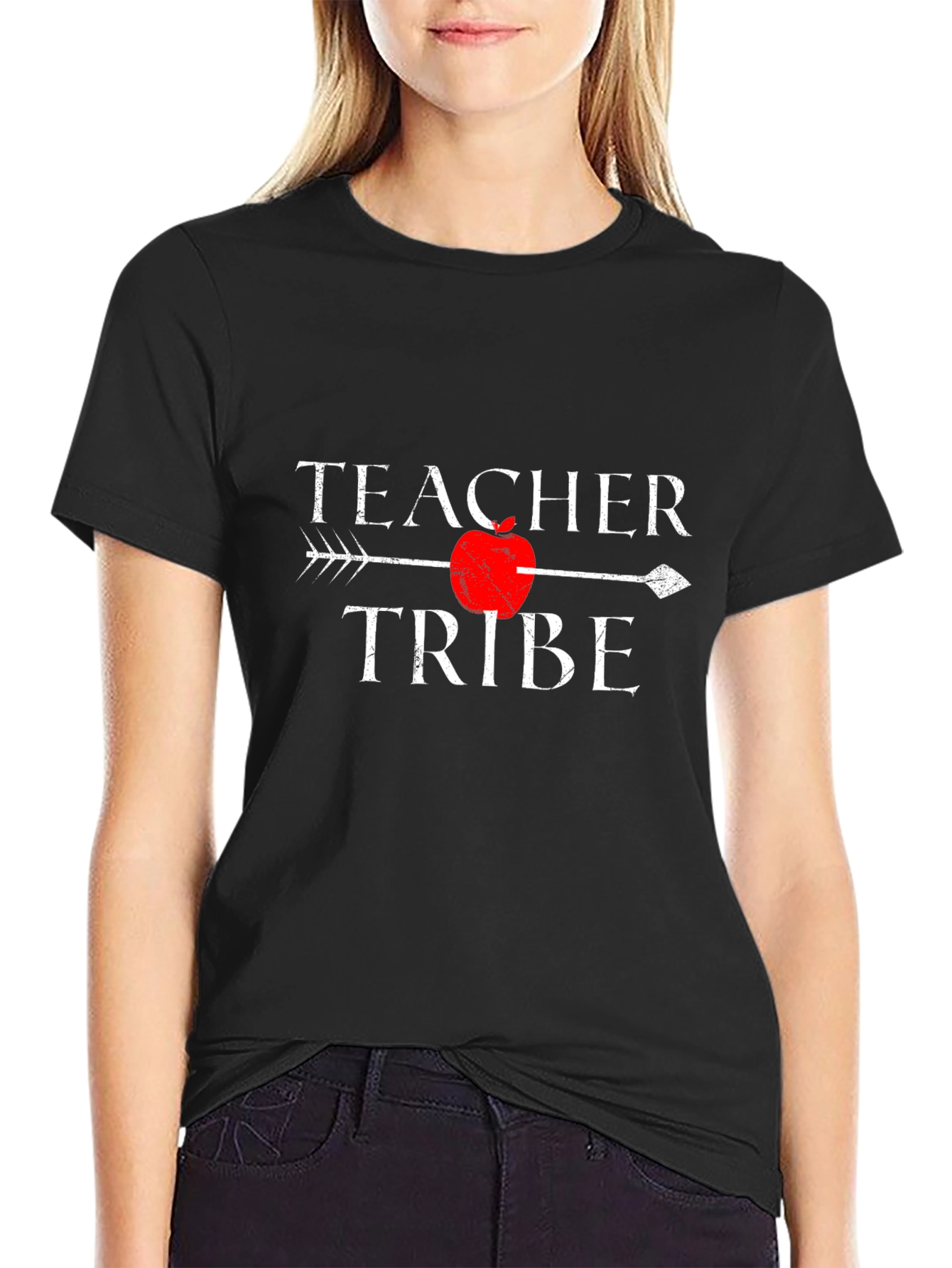 Teacher Tribe T-Shirt with Arrow and Apple