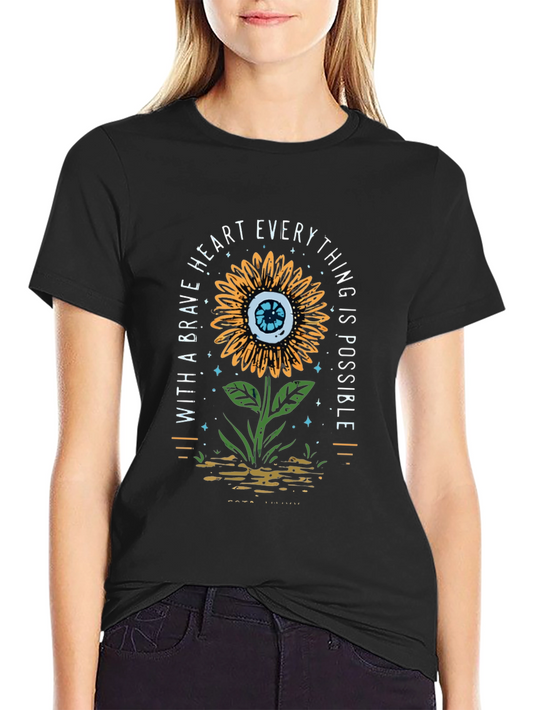 Brave Heart Sunflower Graphic Print T-Shirt