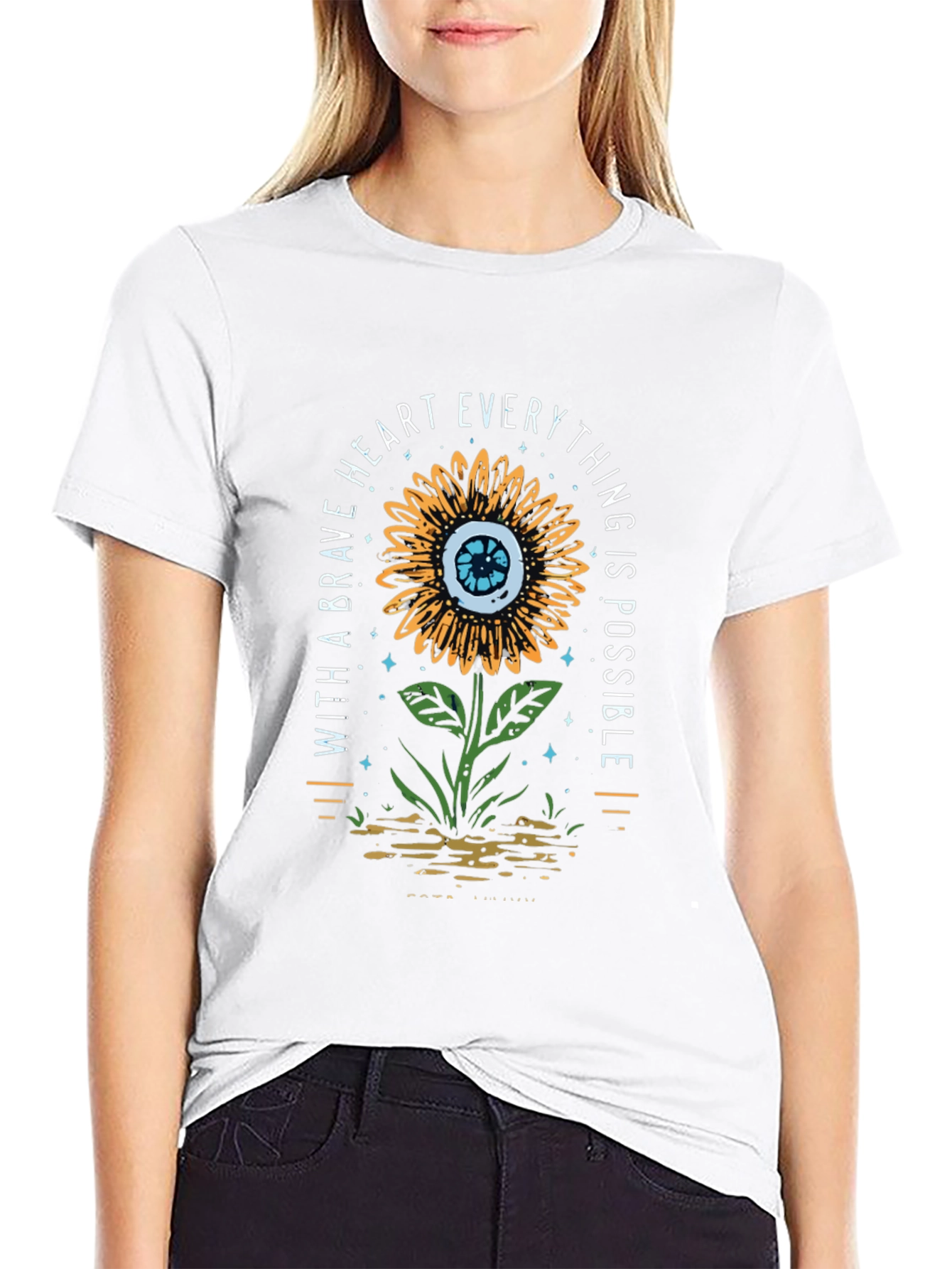 Brave Heart Sunflower Graphic Print T-Shirt