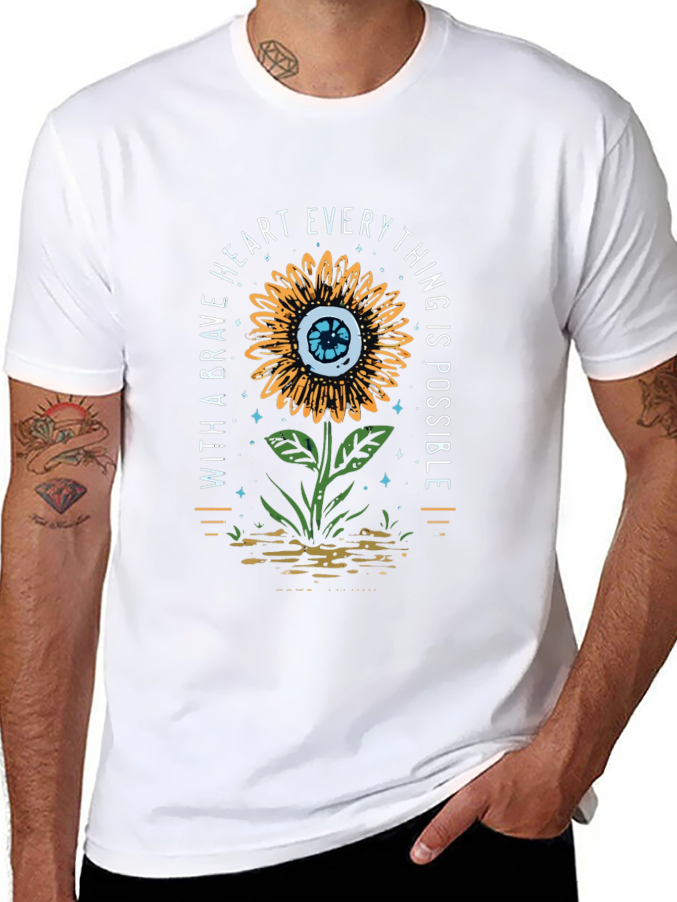 Brave Heart Sunflower Graphic Print T-Shirt