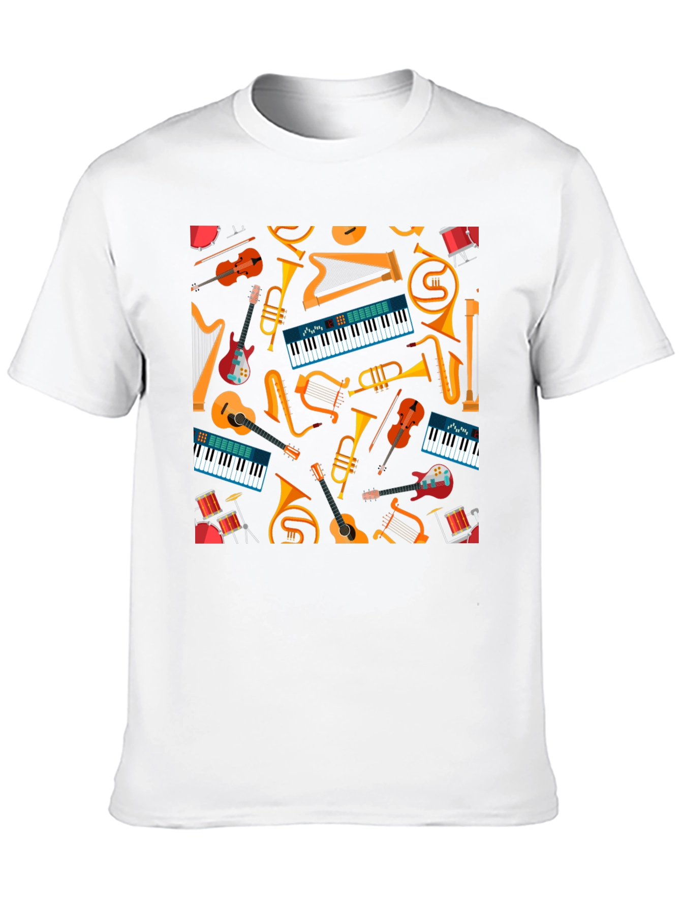Musical Instrument Pattern Tee - Black Graphic T-Shirt