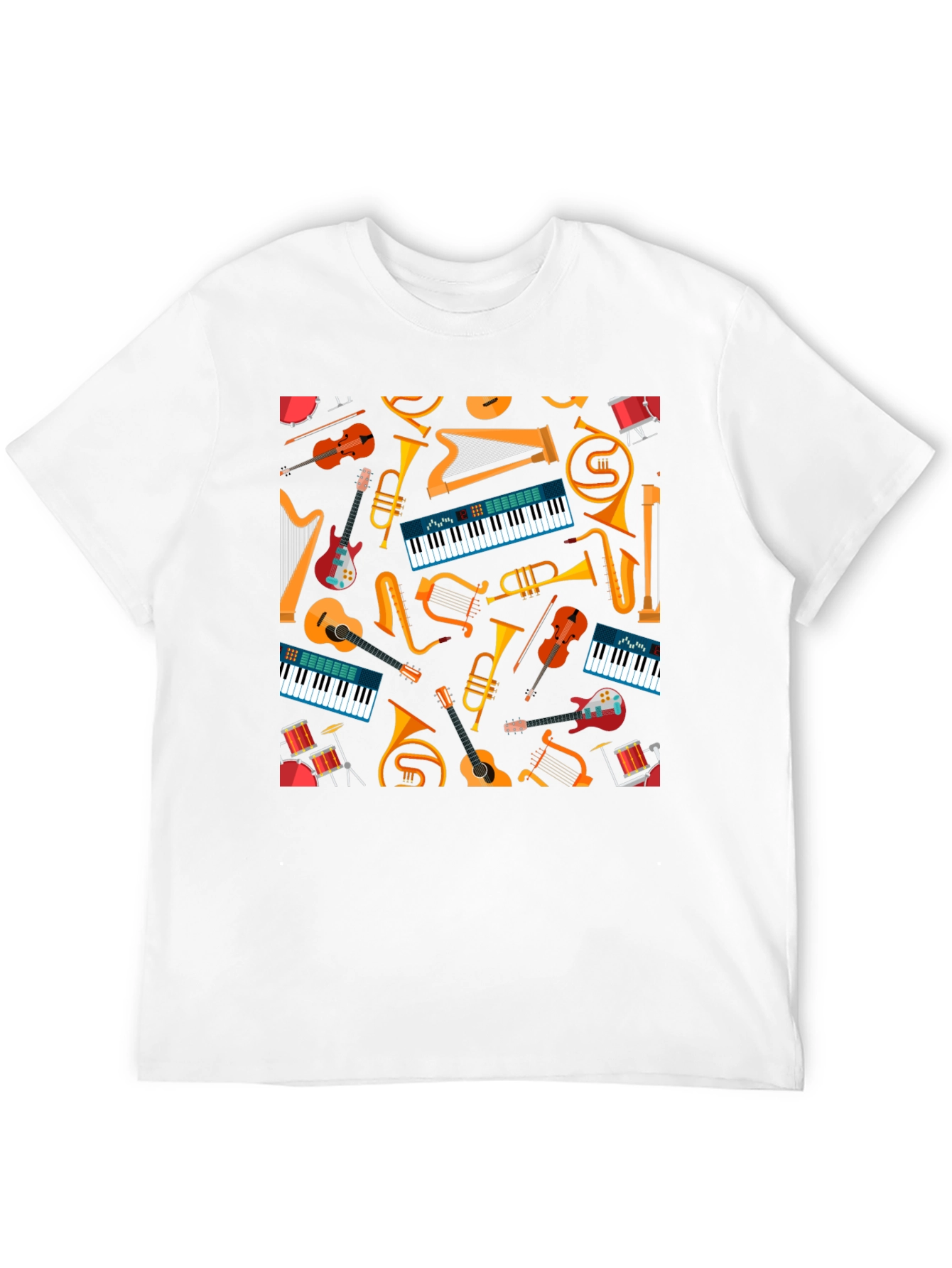 Musical Instrument Pattern Tee - Black Graphic T-Shirt