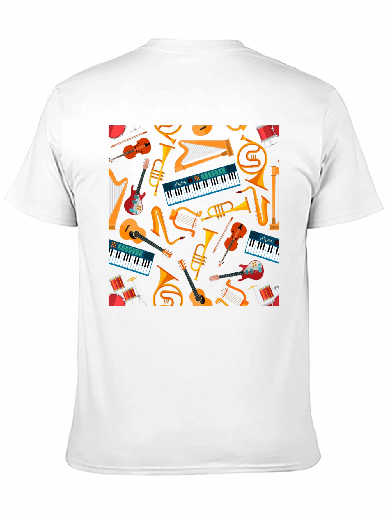 Musical Instrument Pattern Tee - Black Graphic T-Shirt