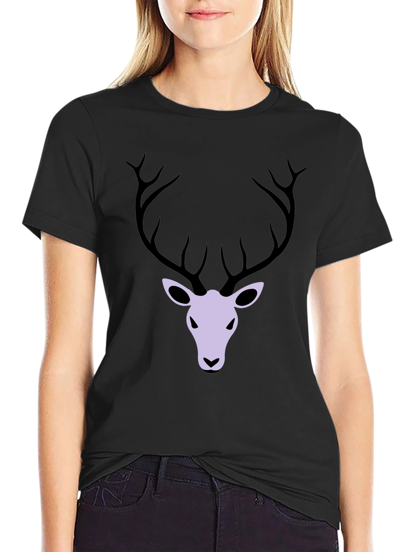 Mens Black T-Shirt with Deer Graphic