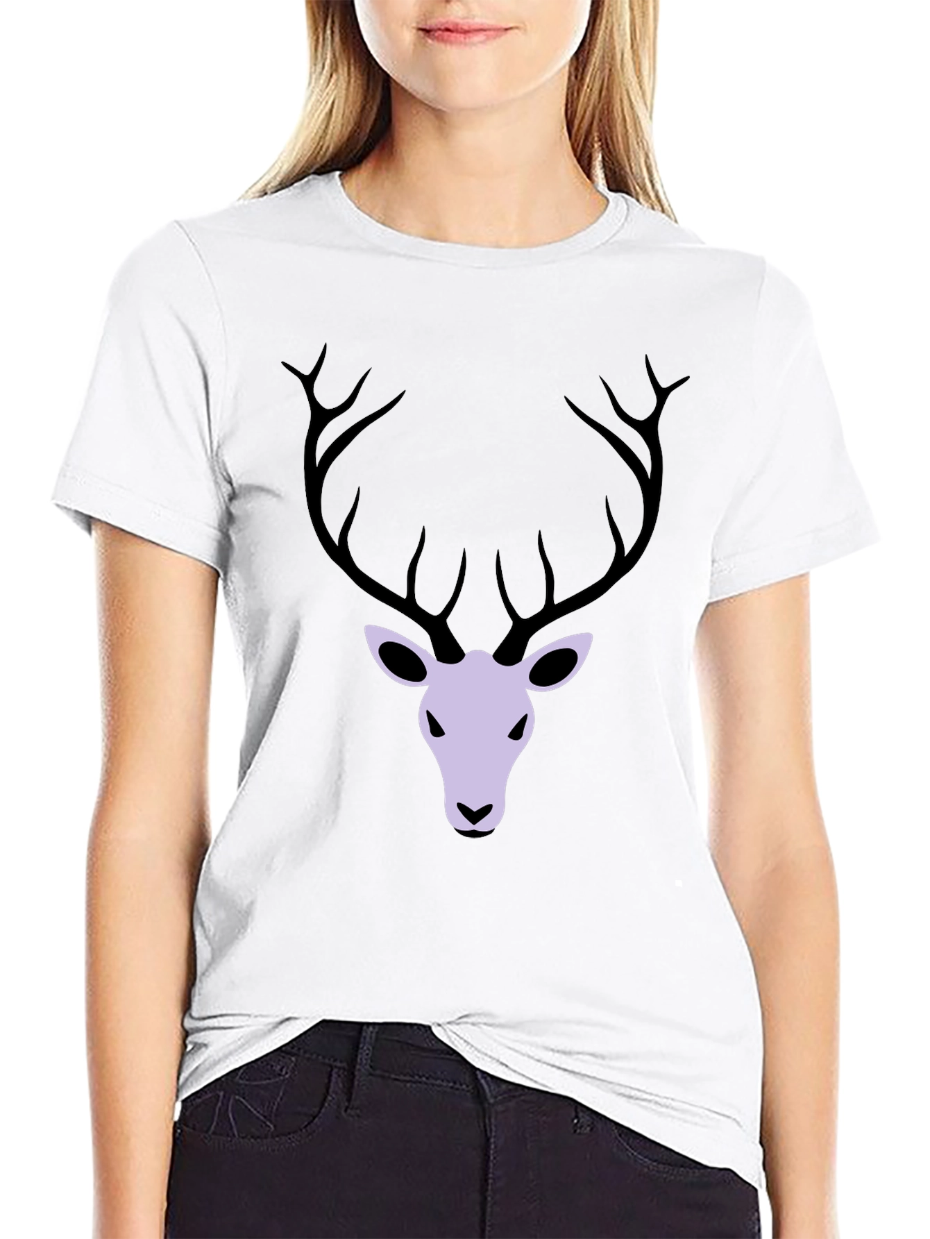 Mens Black T-Shirt with Deer Graphic