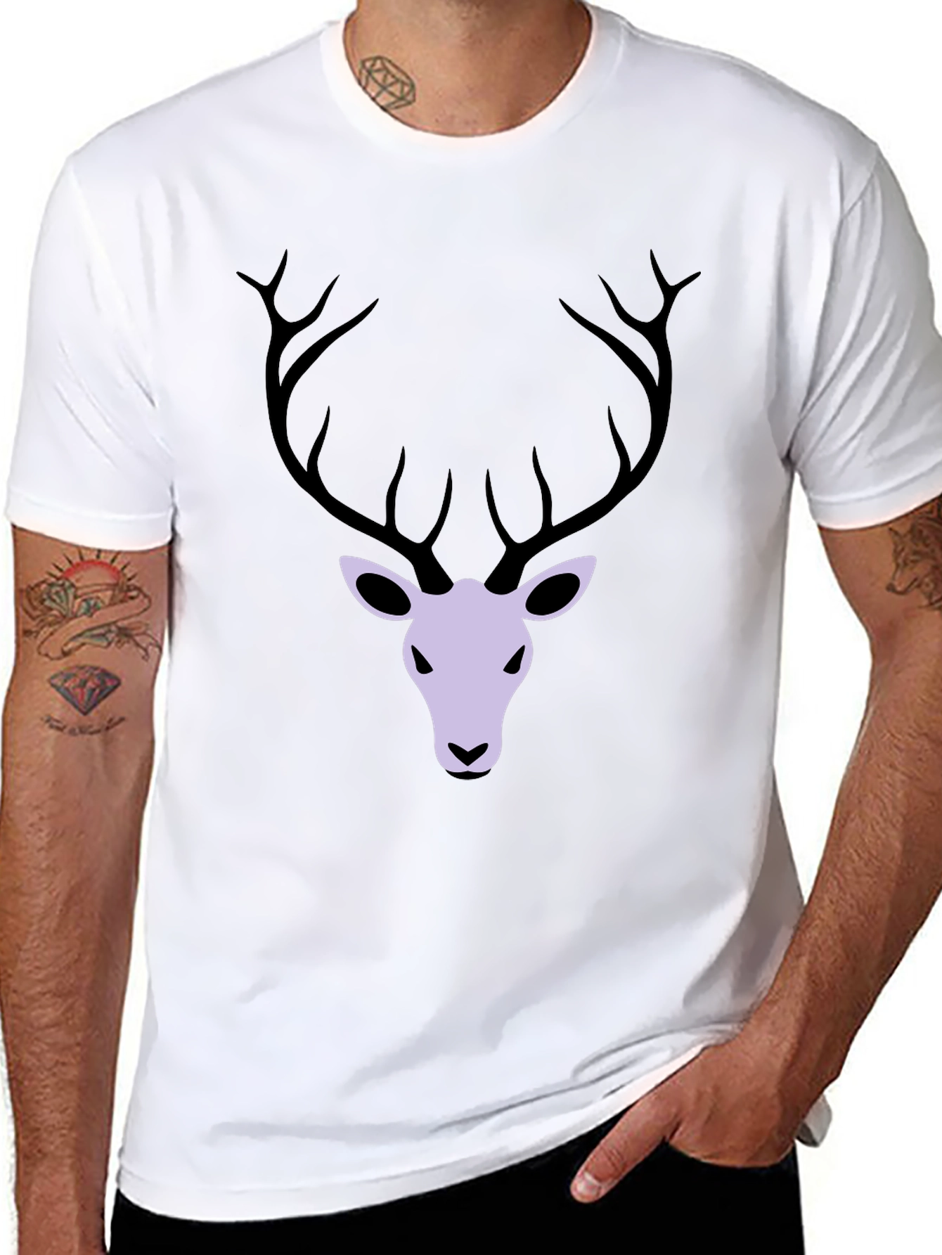 Mens Black T-Shirt with Deer Graphic