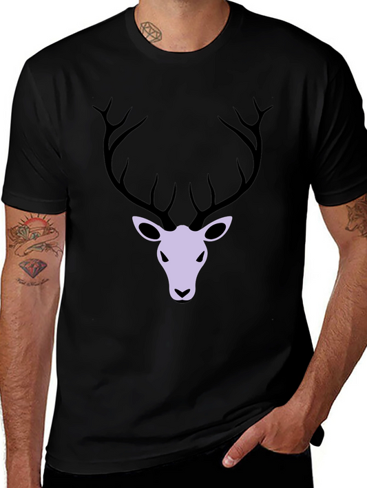 Mens Black T-Shirt with Deer Graphic