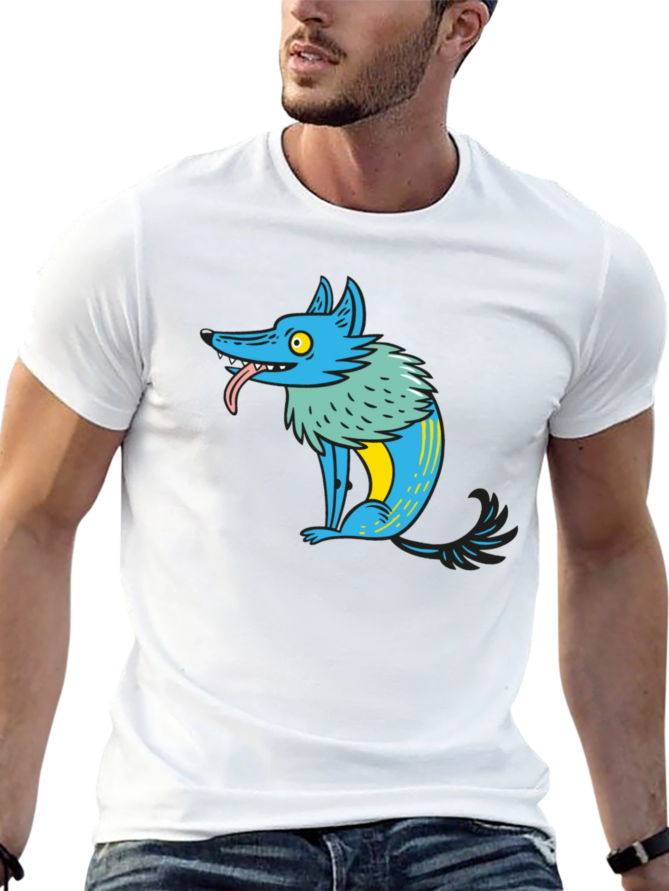Cartoon Wolf Graphic Tee - Mens Black T-Shirt