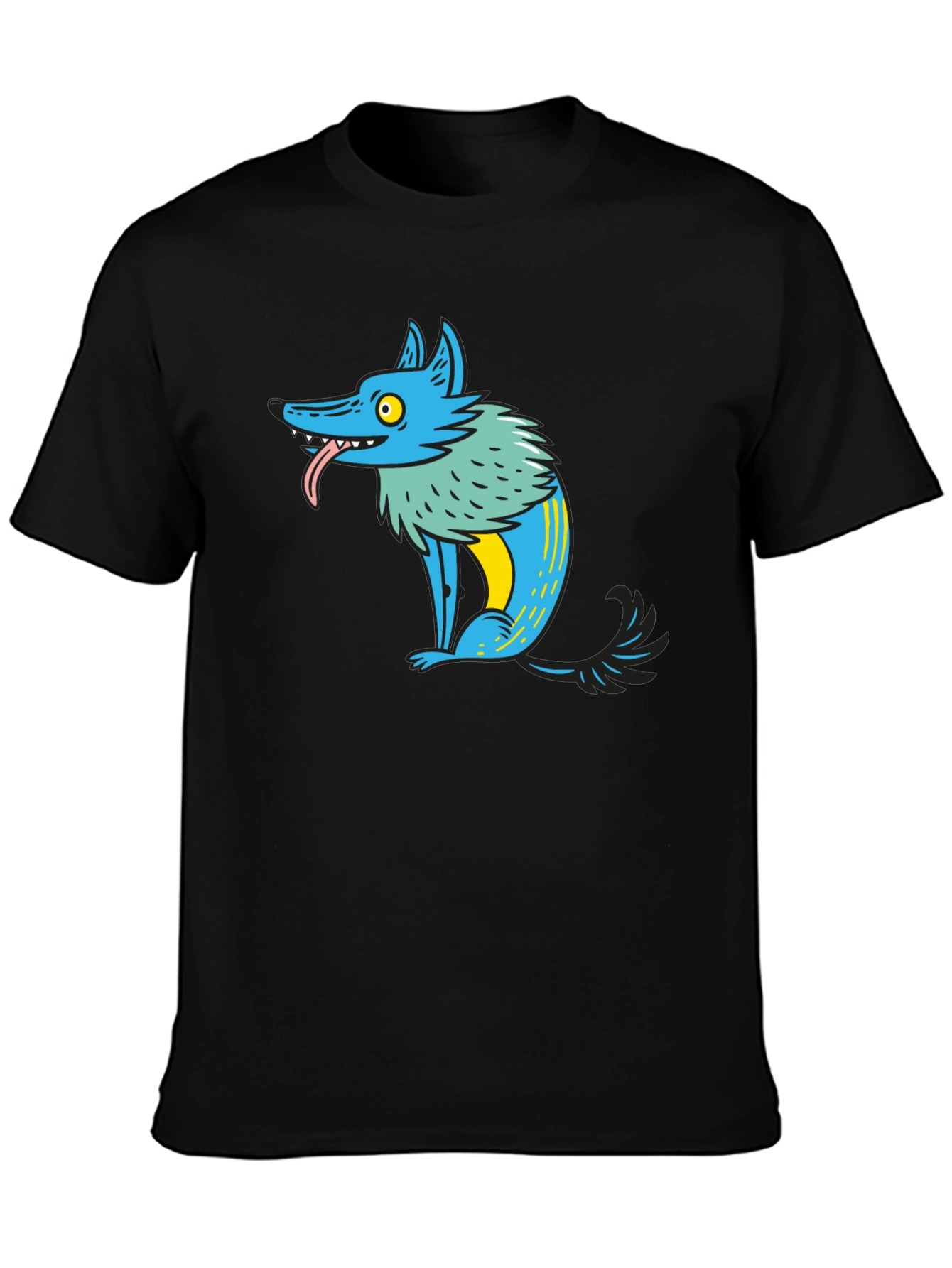 Cartoon Wolf Graphic Tee - Mens Black T-Shirt