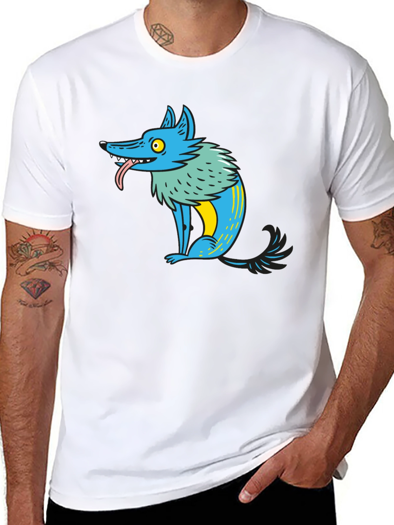 Cartoon Wolf Graphic Tee - Mens Black T-Shirt