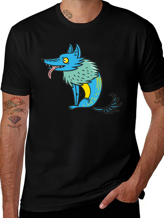Cartoon Wolf Graphic Tee - Mens Black T-Shirt