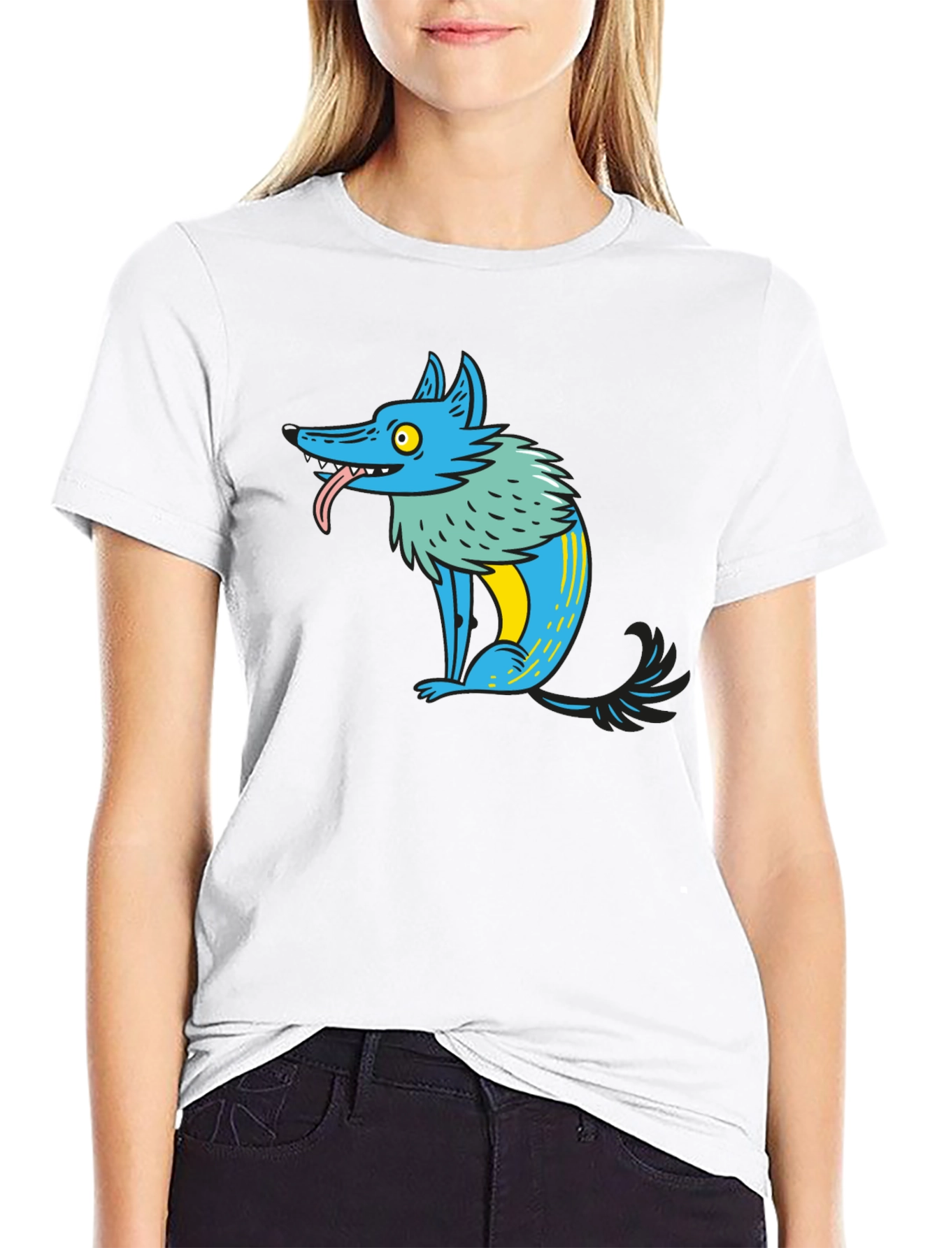 Cartoon Wolf Graphic Tee - Mens Black T-Shirt