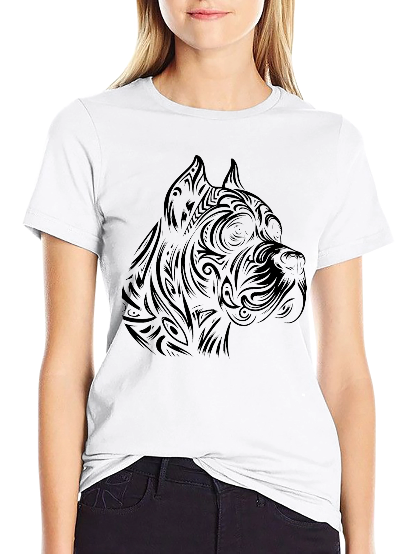 Tribal Dog Head Black T-Shirt