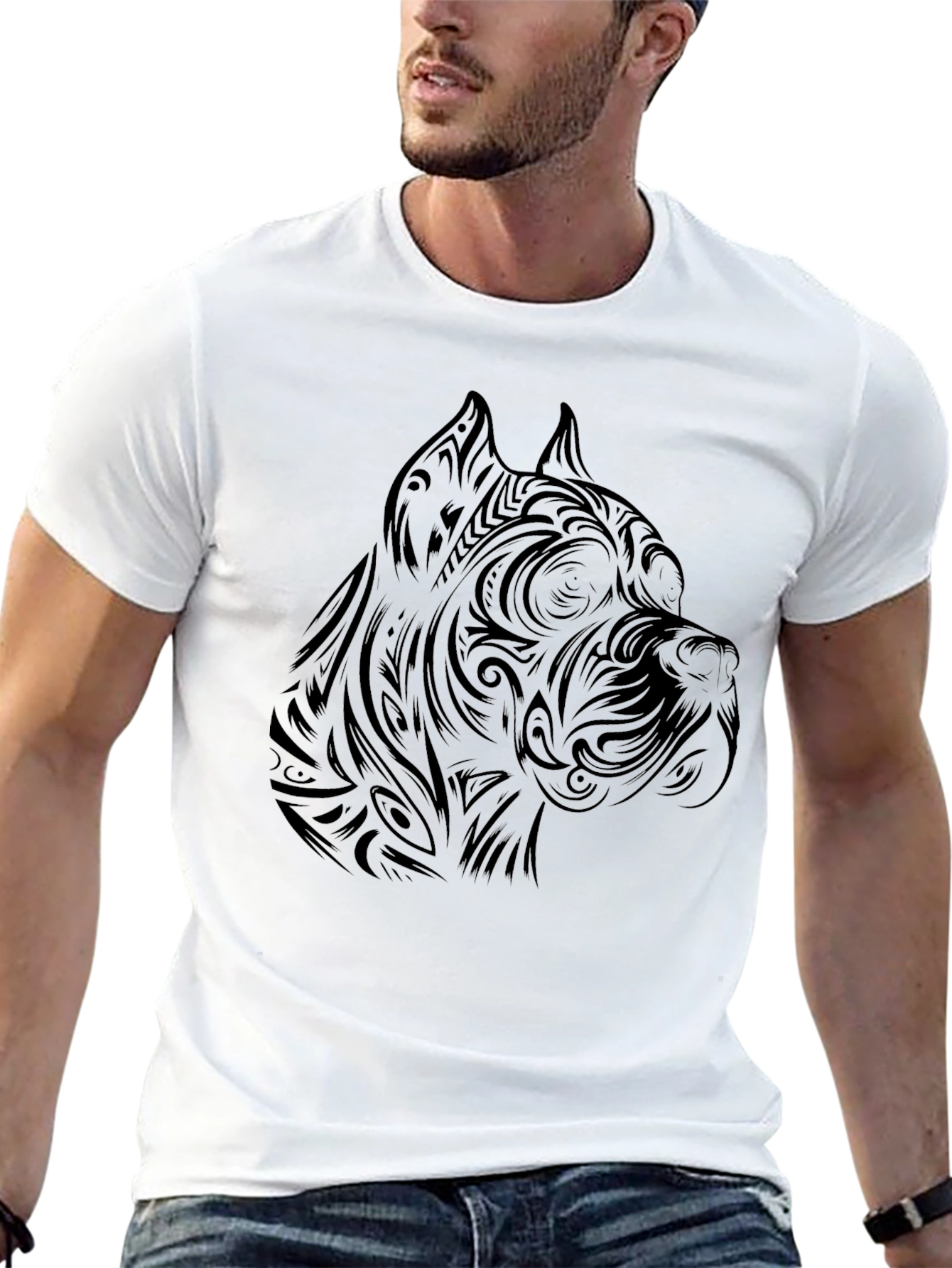 Tribal Dog Head Black T-Shirt