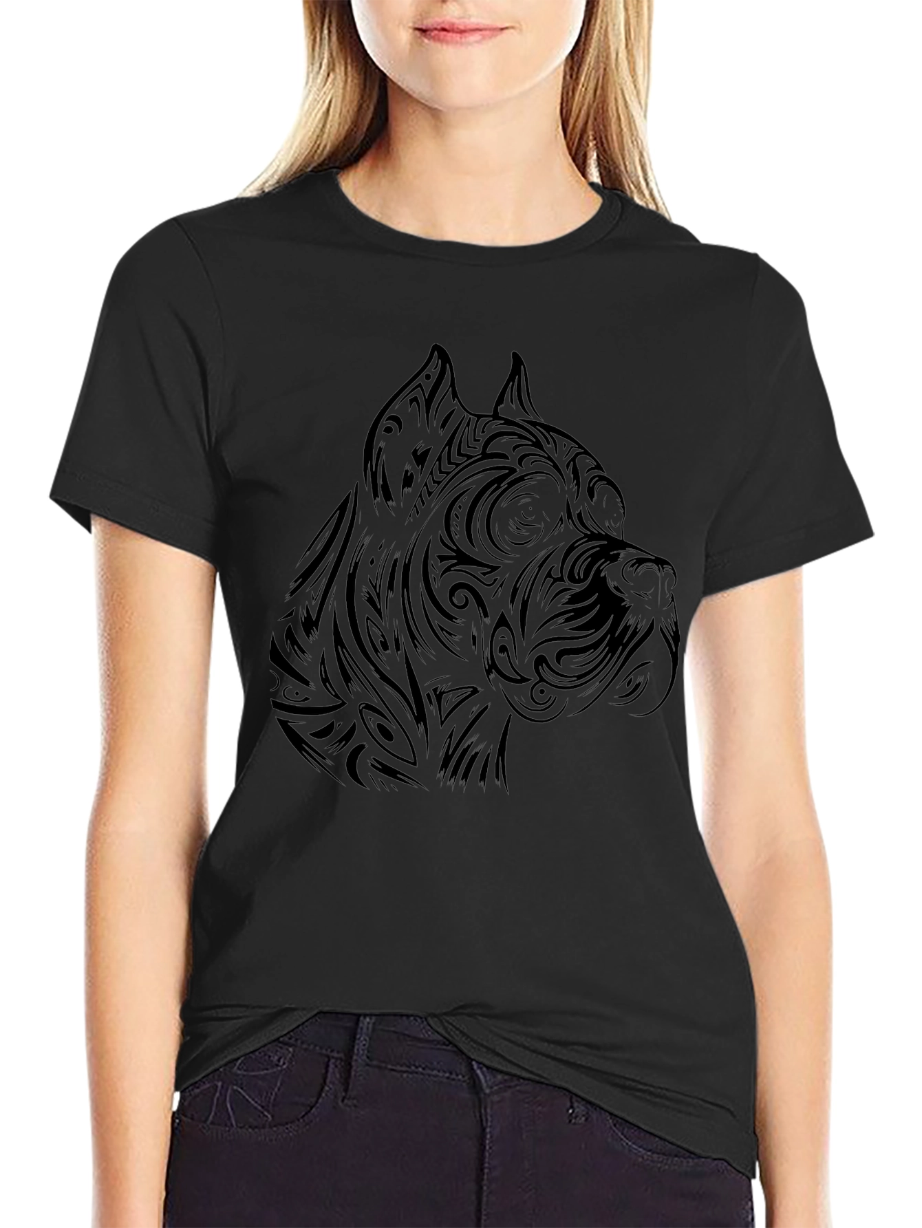 Tribal Dog Head Black T-Shirt