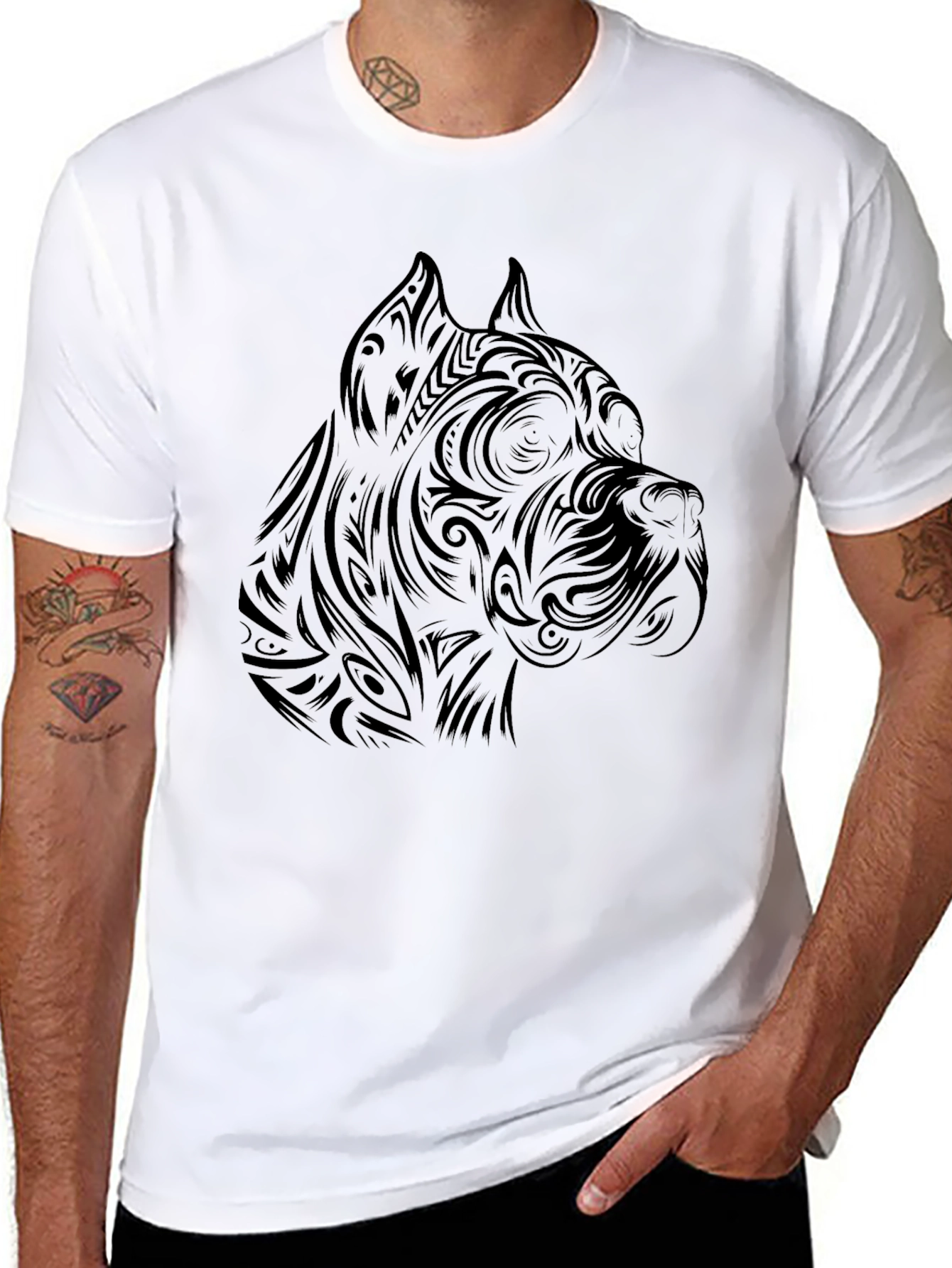 Tribal Dog Head Black T-Shirt