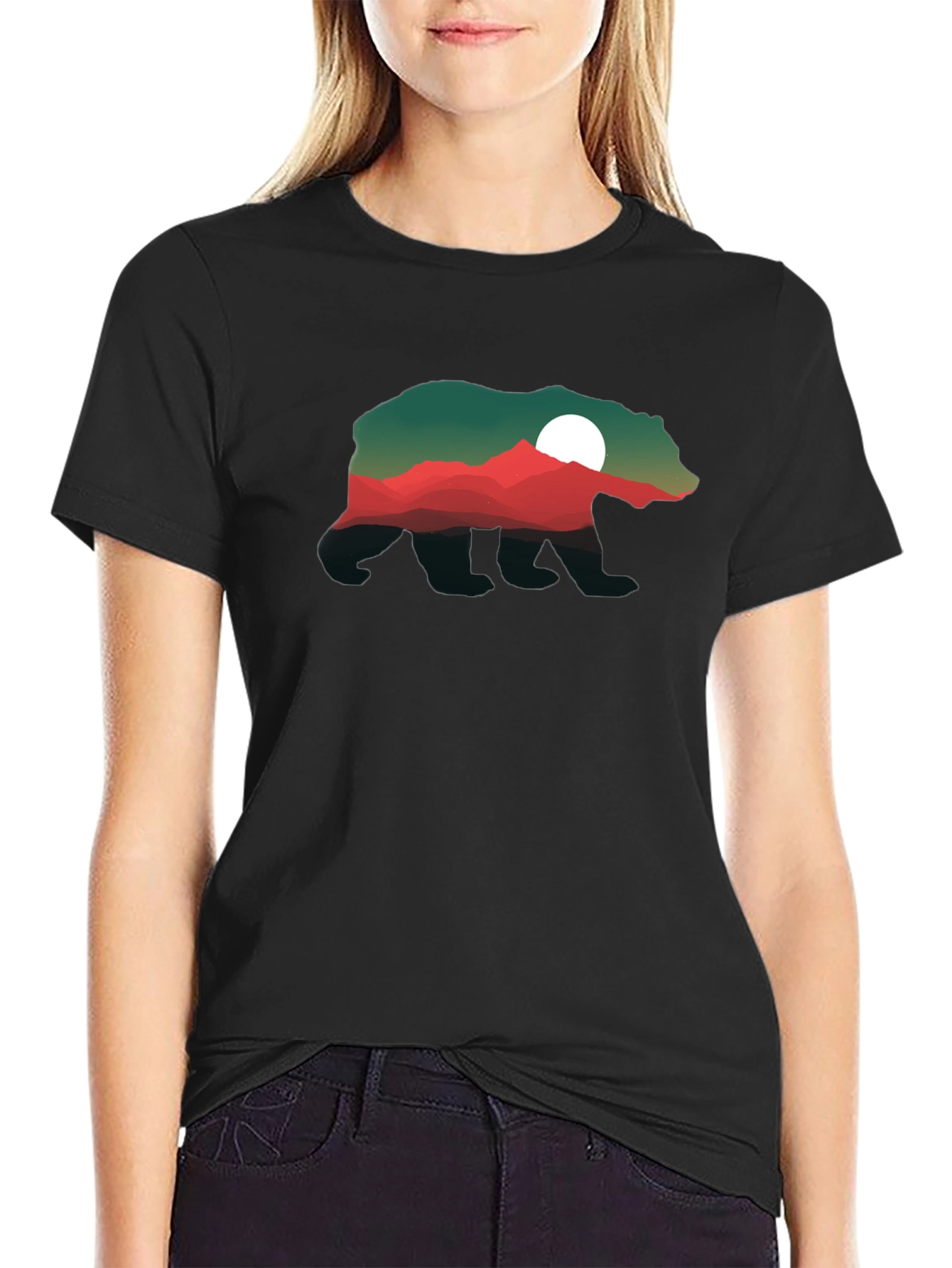 Bear Silhouette Mountain Scene T-Shirt