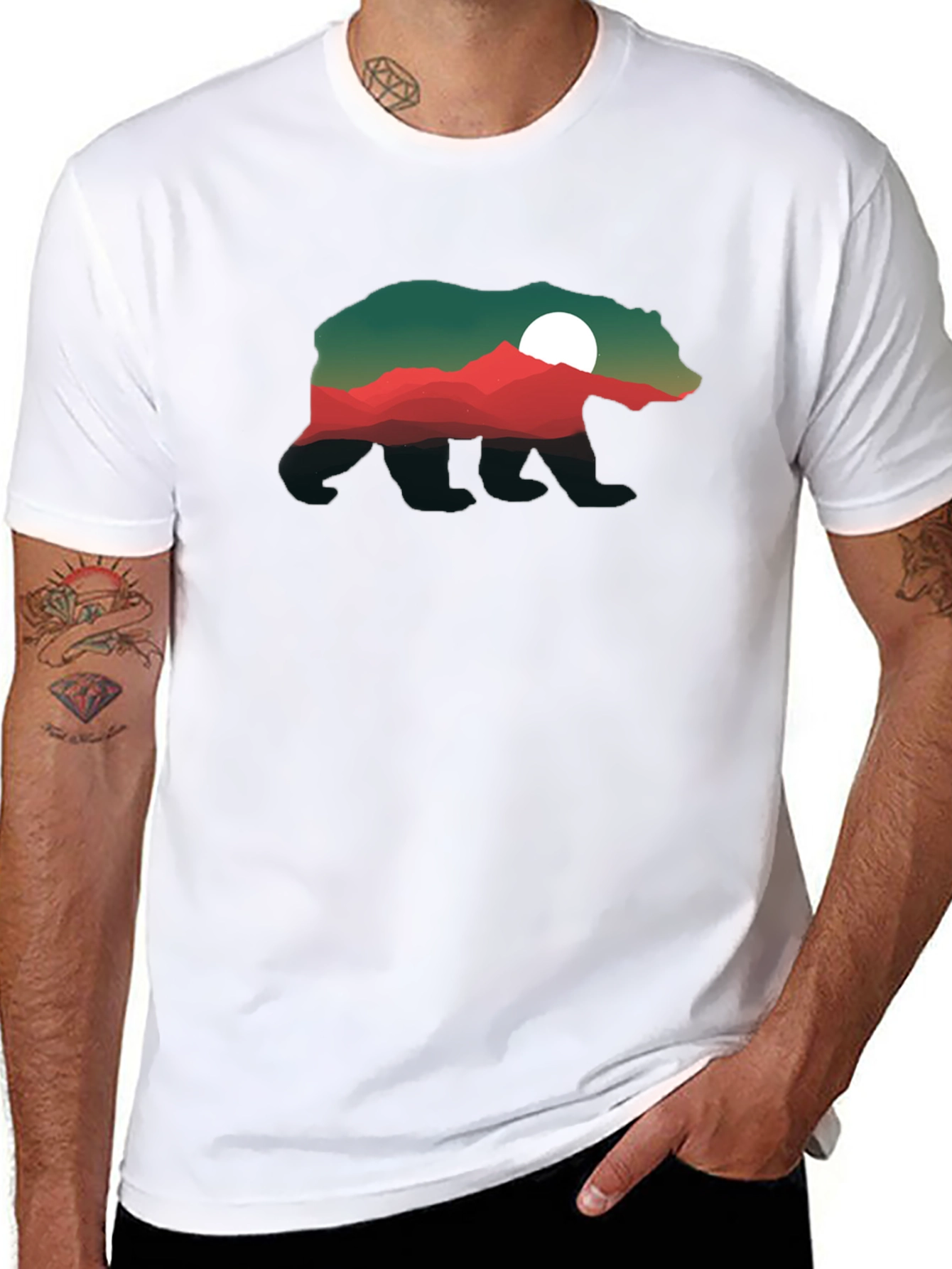 Bear Silhouette Mountain Scene T-Shirt