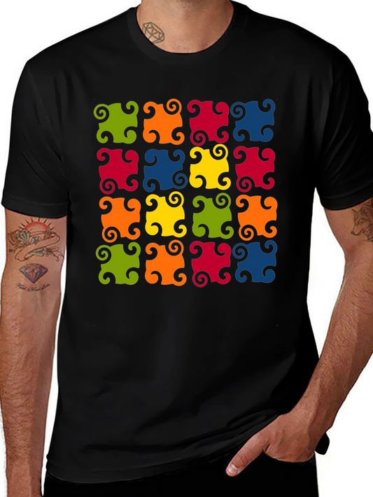 Colorful Patterned Black T-Shirt