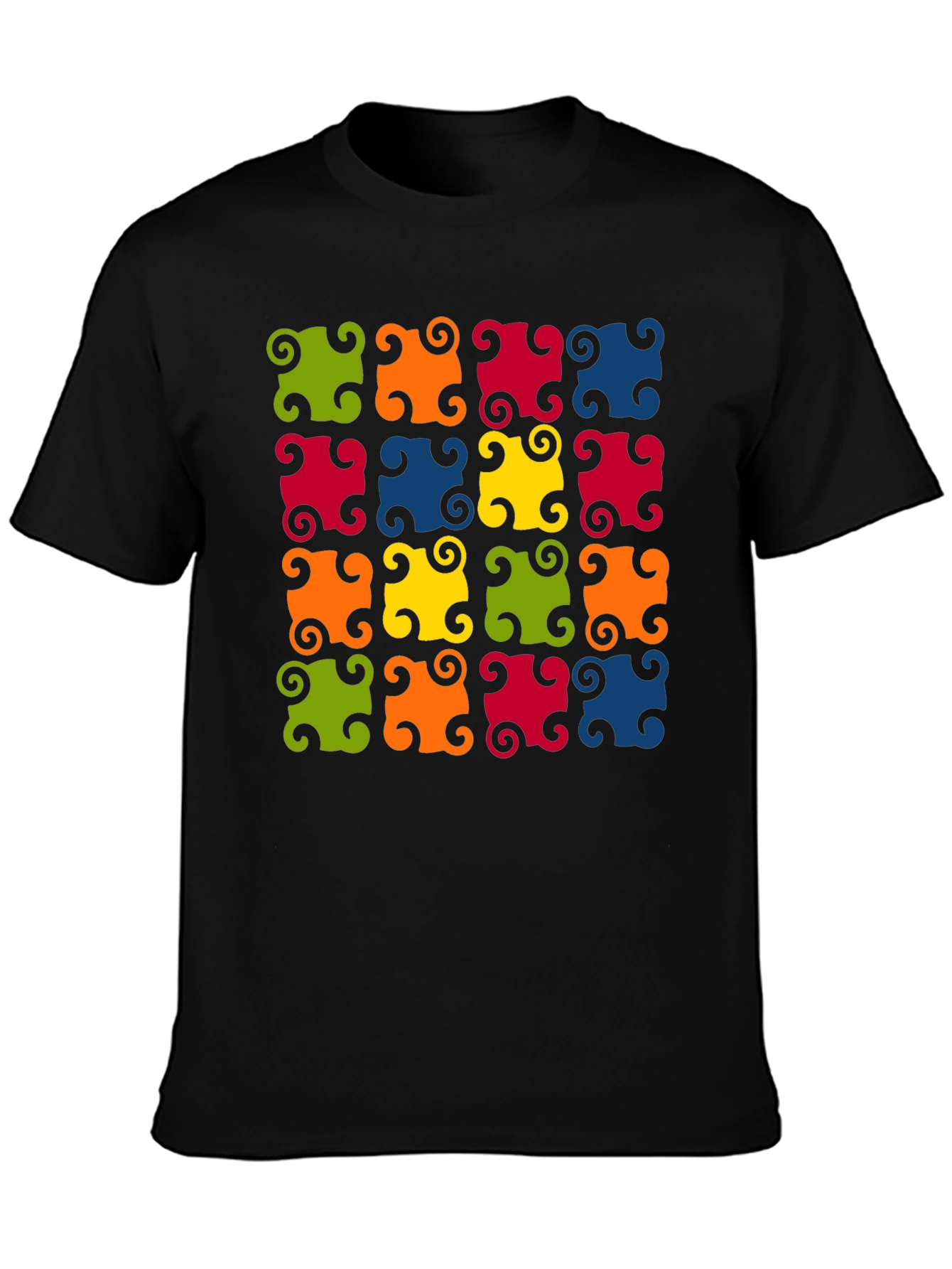 Colorful Patterned Black T-Shirt