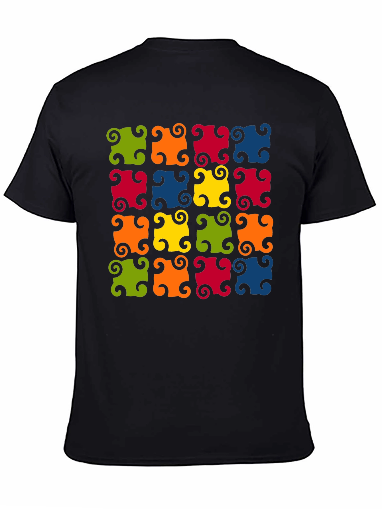 Colorful Patterned Black T-Shirt