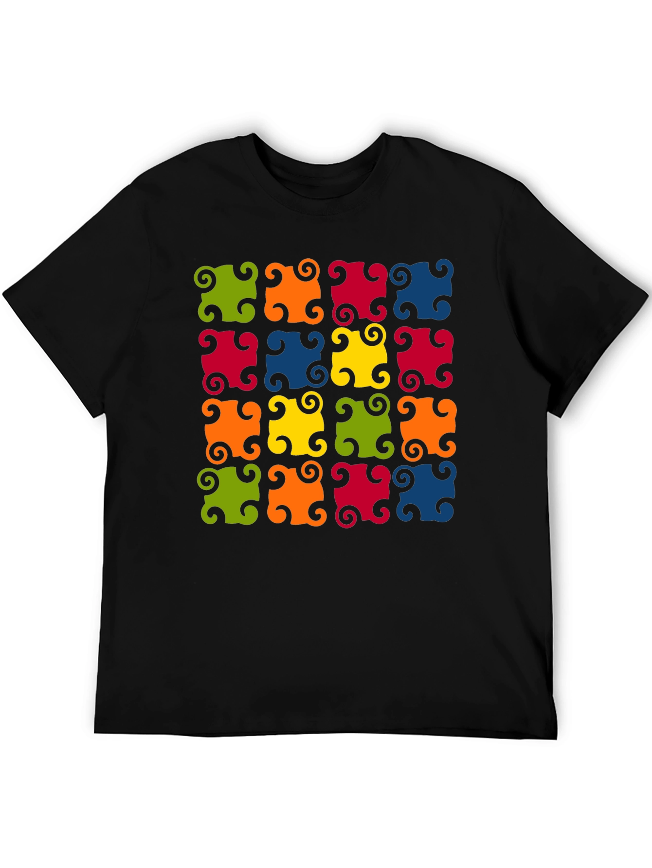 Colorful Patterned Black T-Shirt