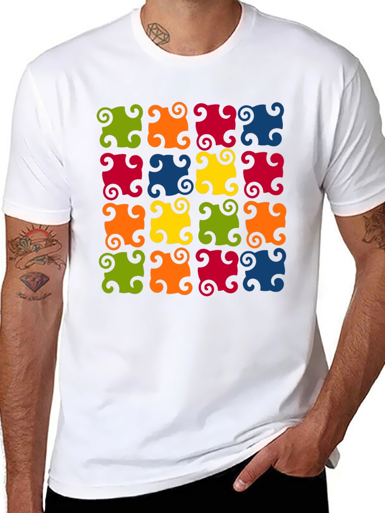 Colorful Patterned Black T-Shirt