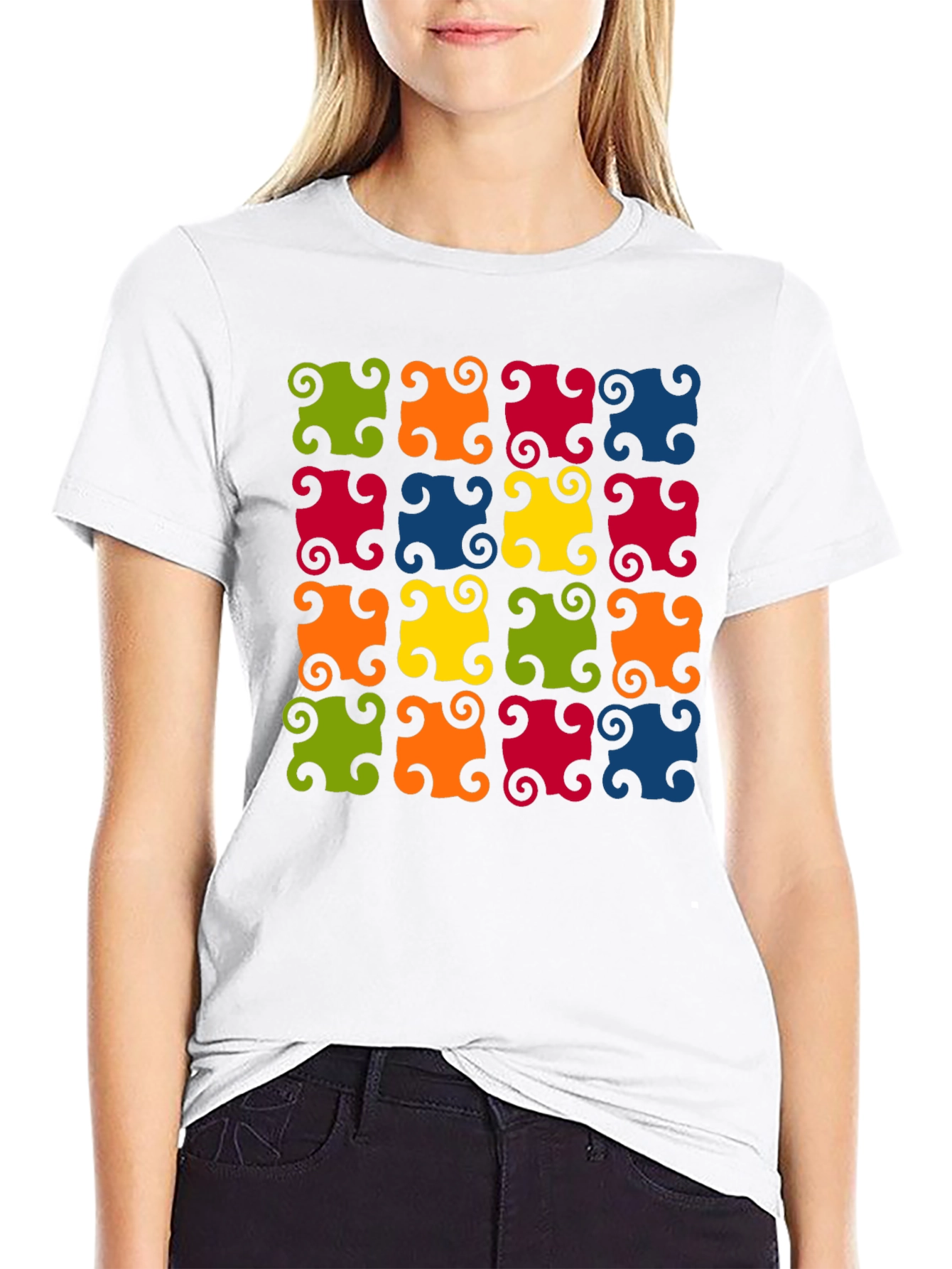 Colorful Patterned Black T-Shirt