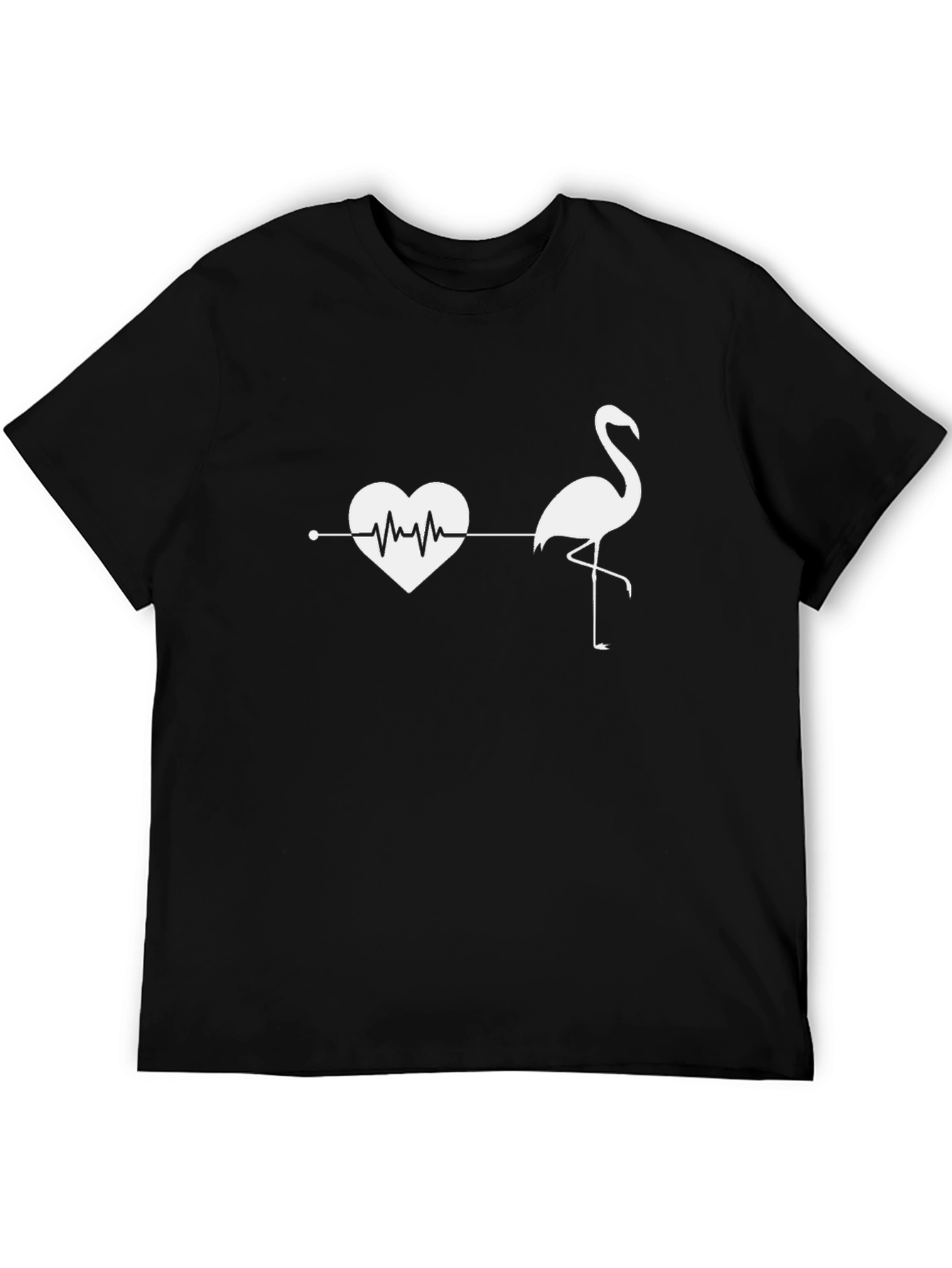 Heartbeat Flamingo Graphic Tee - Stylish Black T-Shirt