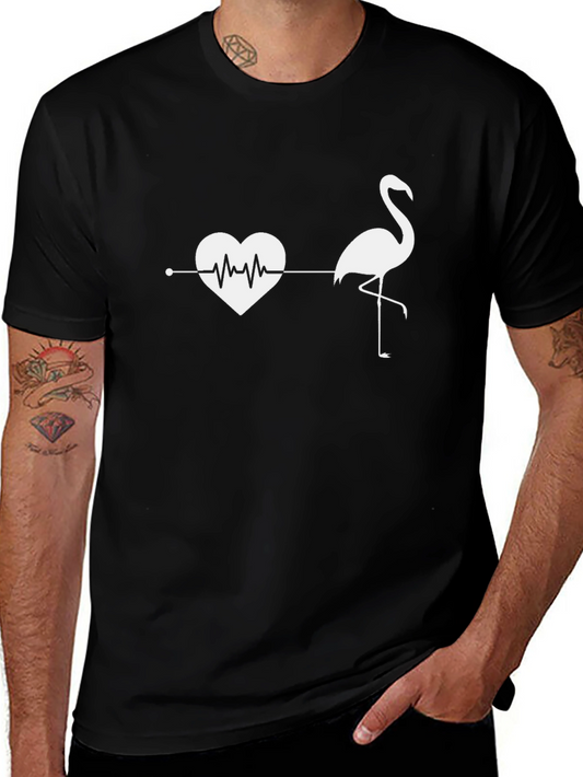 Heartbeat Flamingo Graphic Tee - Stylish Black T-Shirt
