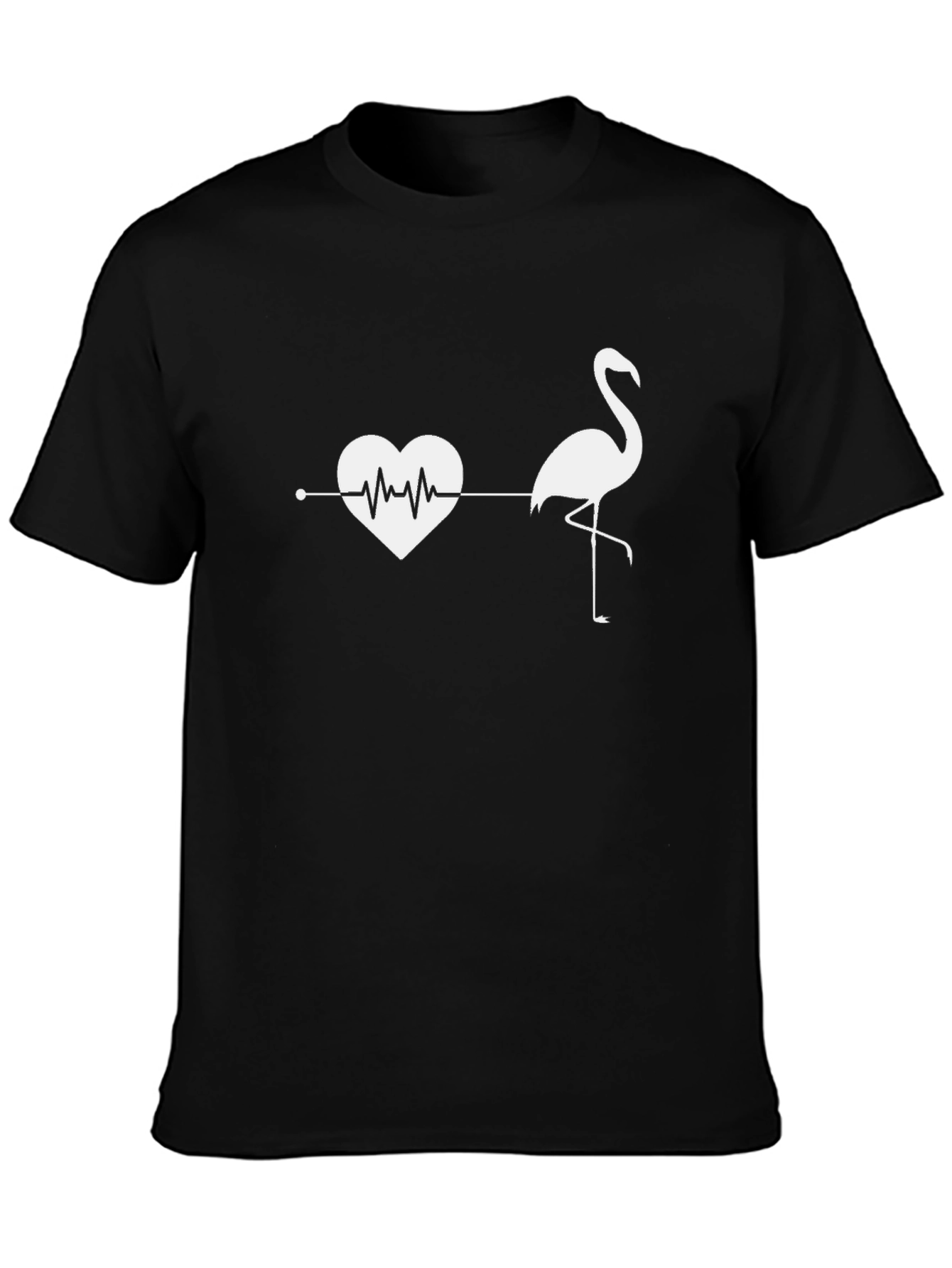 Heartbeat Flamingo Graphic Tee - Stylish Black T-Shirt