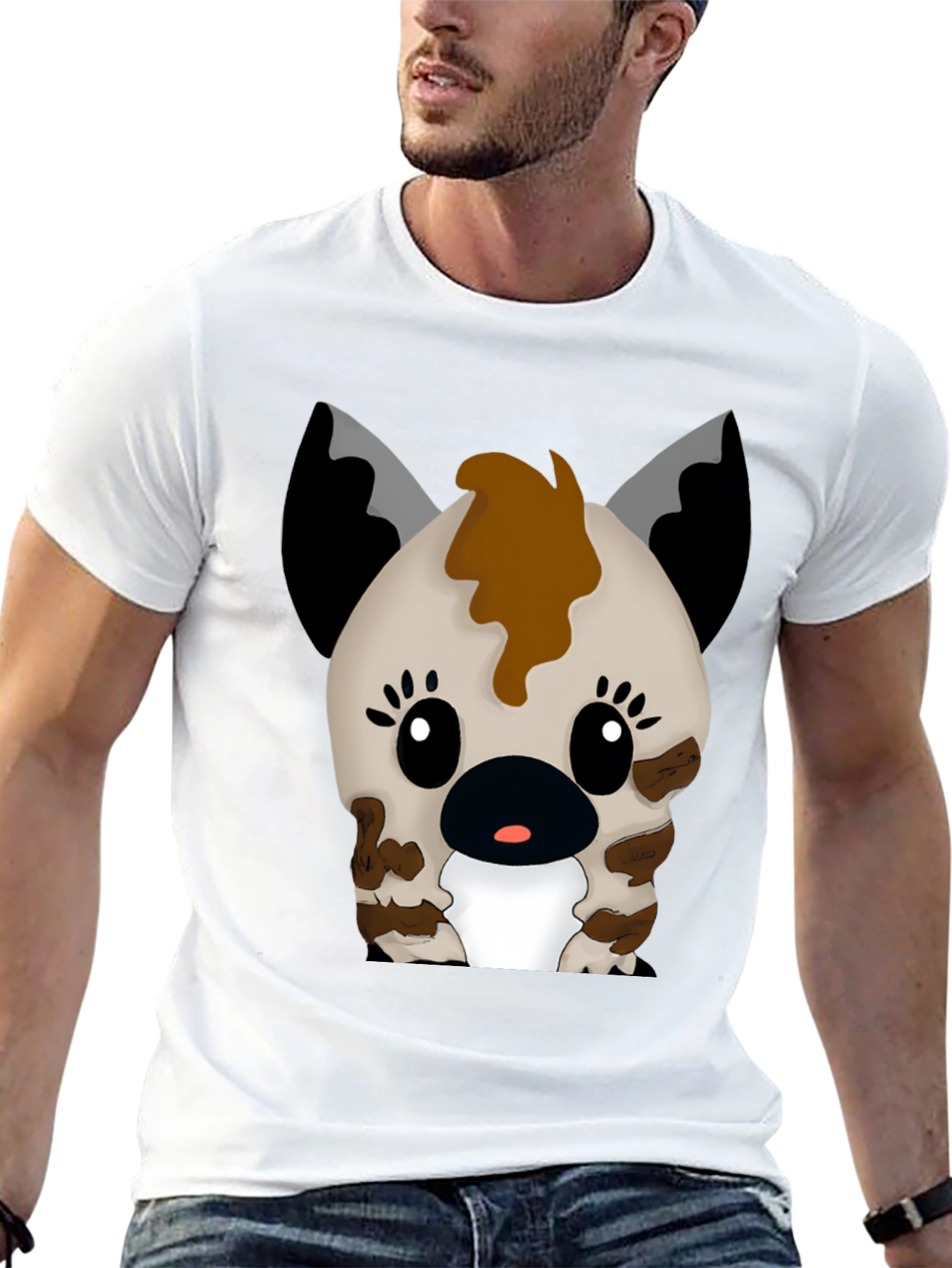 Cute Cartoon Hyena Graphic Black T-Shirt