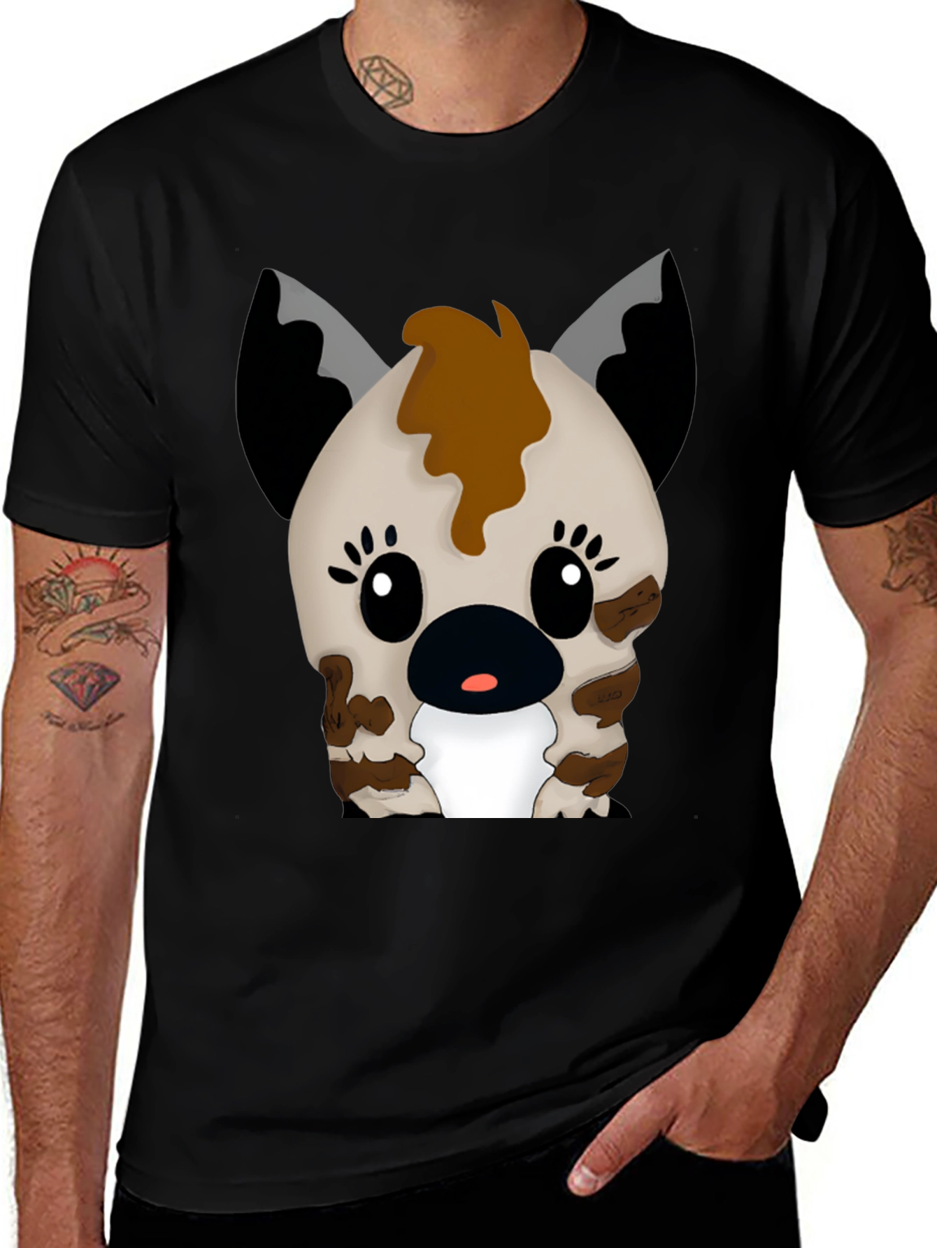 Cute Cartoon Hyena Graphic Black T-Shirt