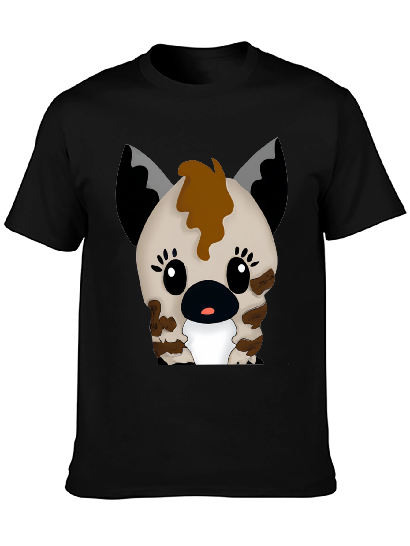 Cute Cartoon Hyena Graphic Black T-Shirt