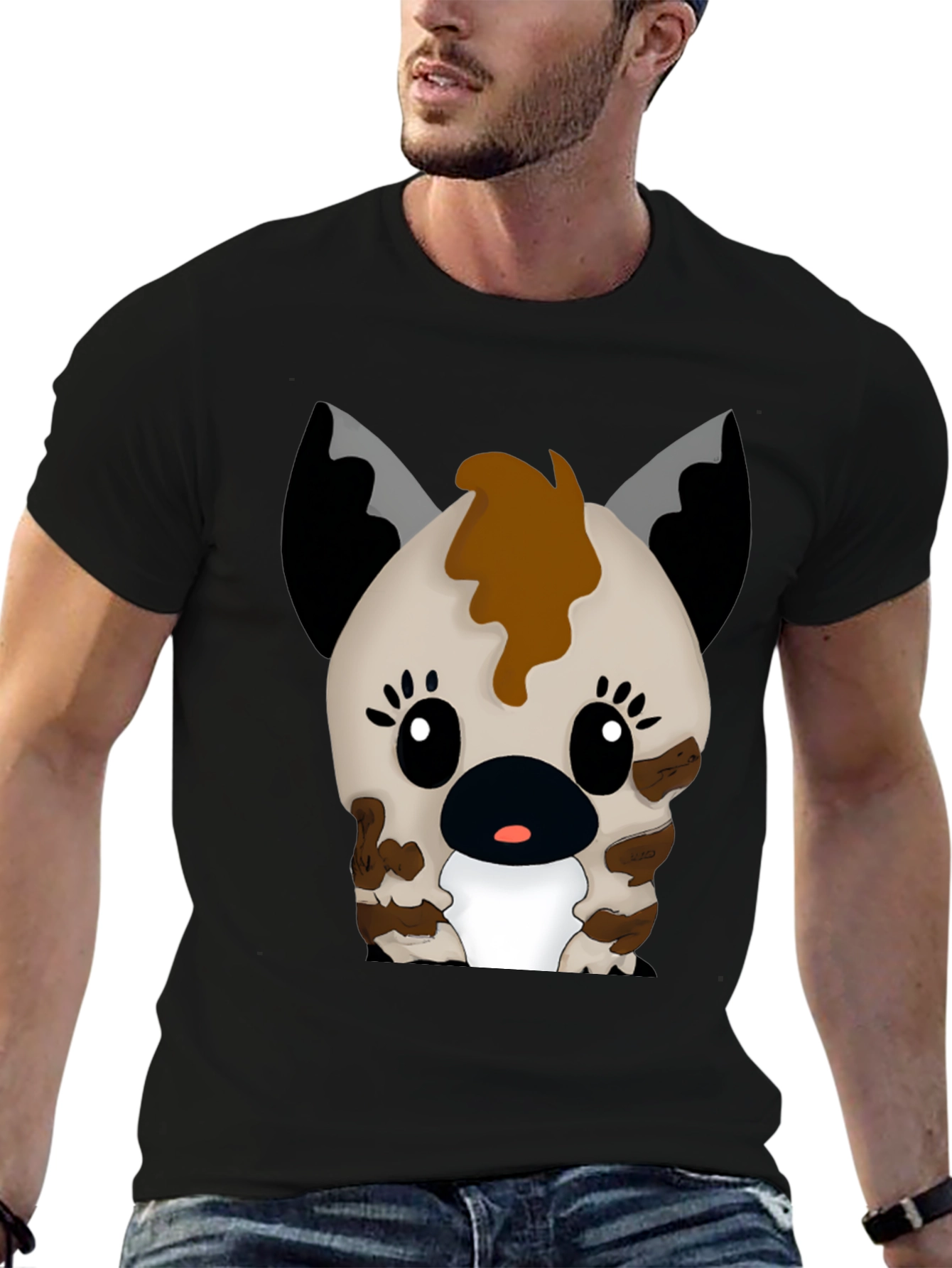 Cute Cartoon Hyena Graphic Black T-Shirt