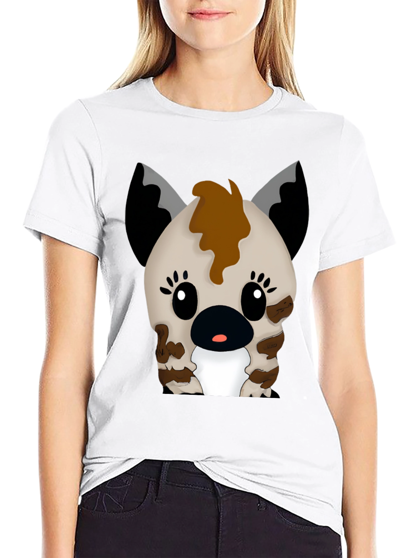 Cute Cartoon Hyena Graphic Black T-Shirt