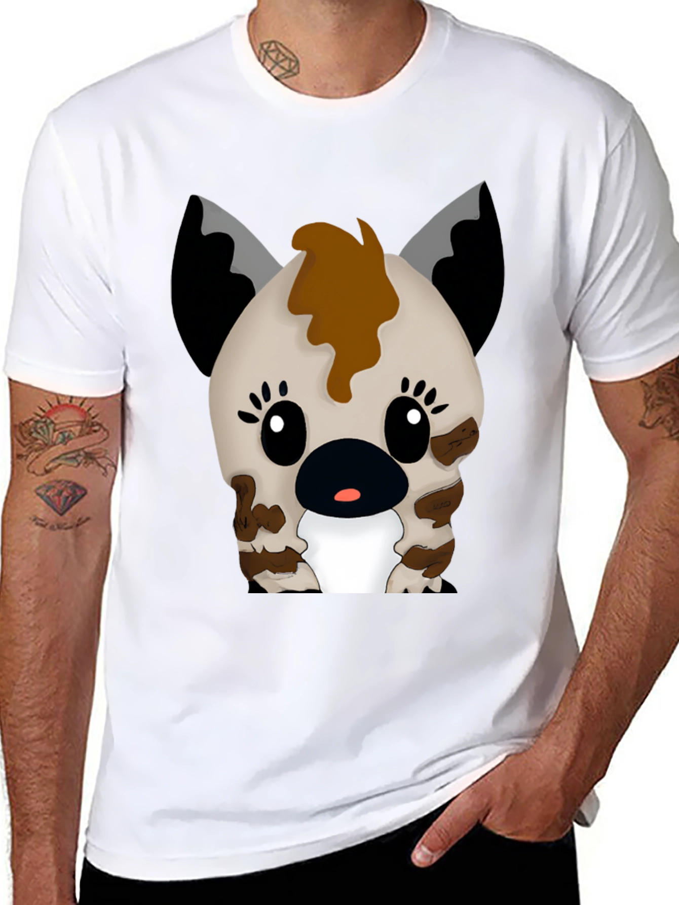 Cute Cartoon Hyena Graphic Black T-Shirt