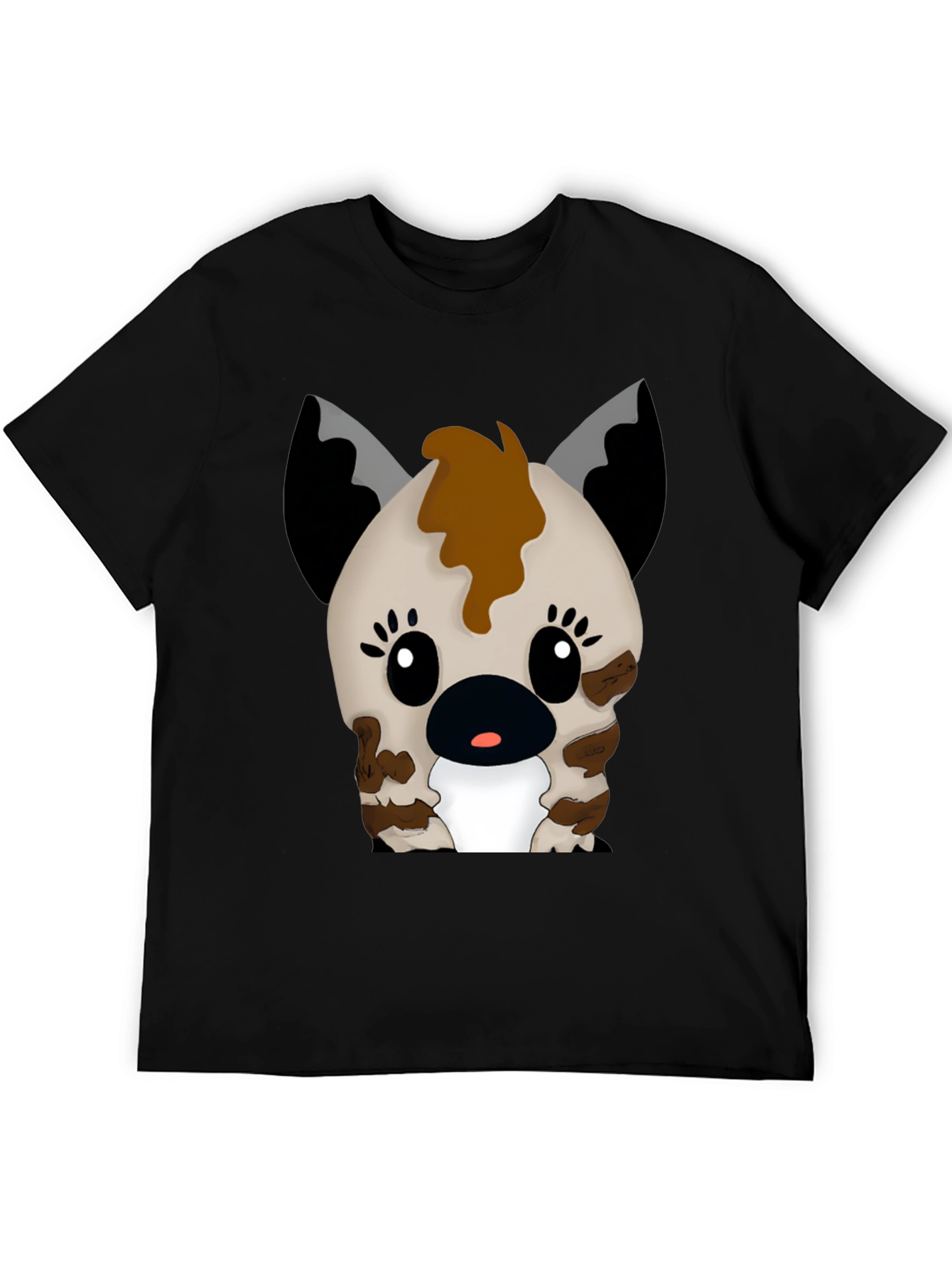 Cute Cartoon Hyena Graphic Black T-Shirt