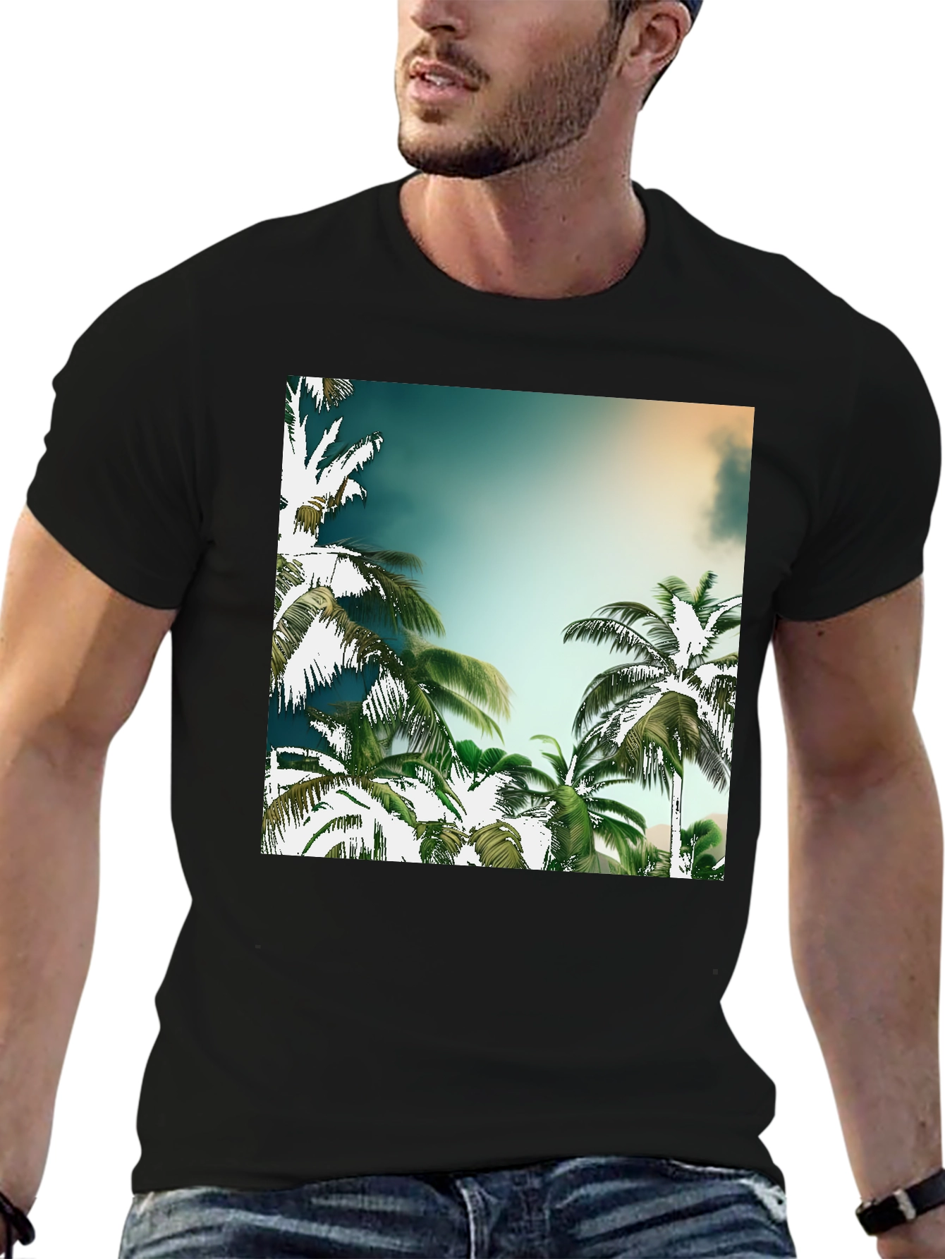 Tropical Palm Tree Graphic Black T-Shirt
