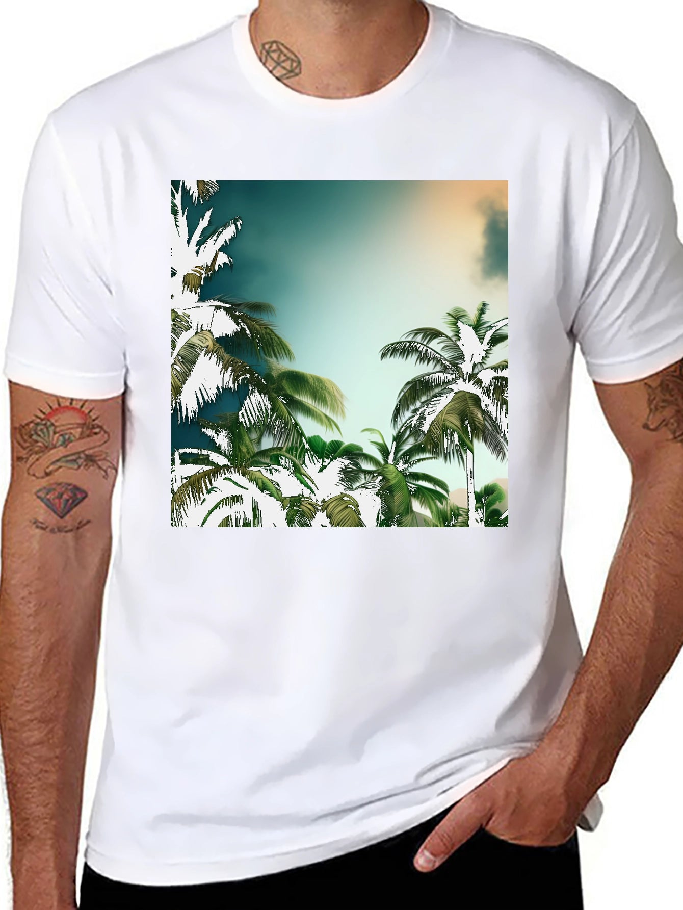 Tropical Palm Tree Graphic Black T-Shirt