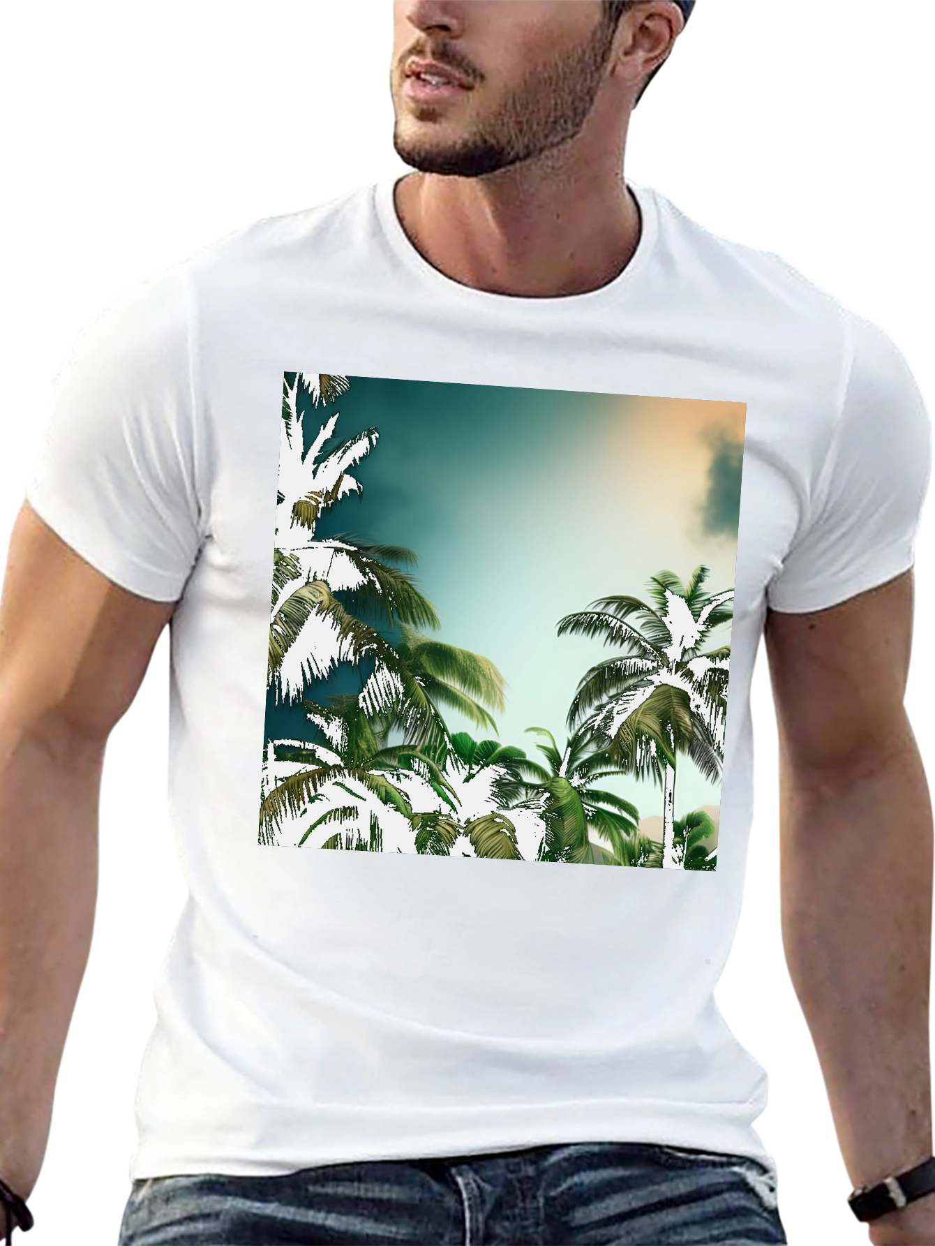 Tropical Palm Tree Graphic Black T-Shirt