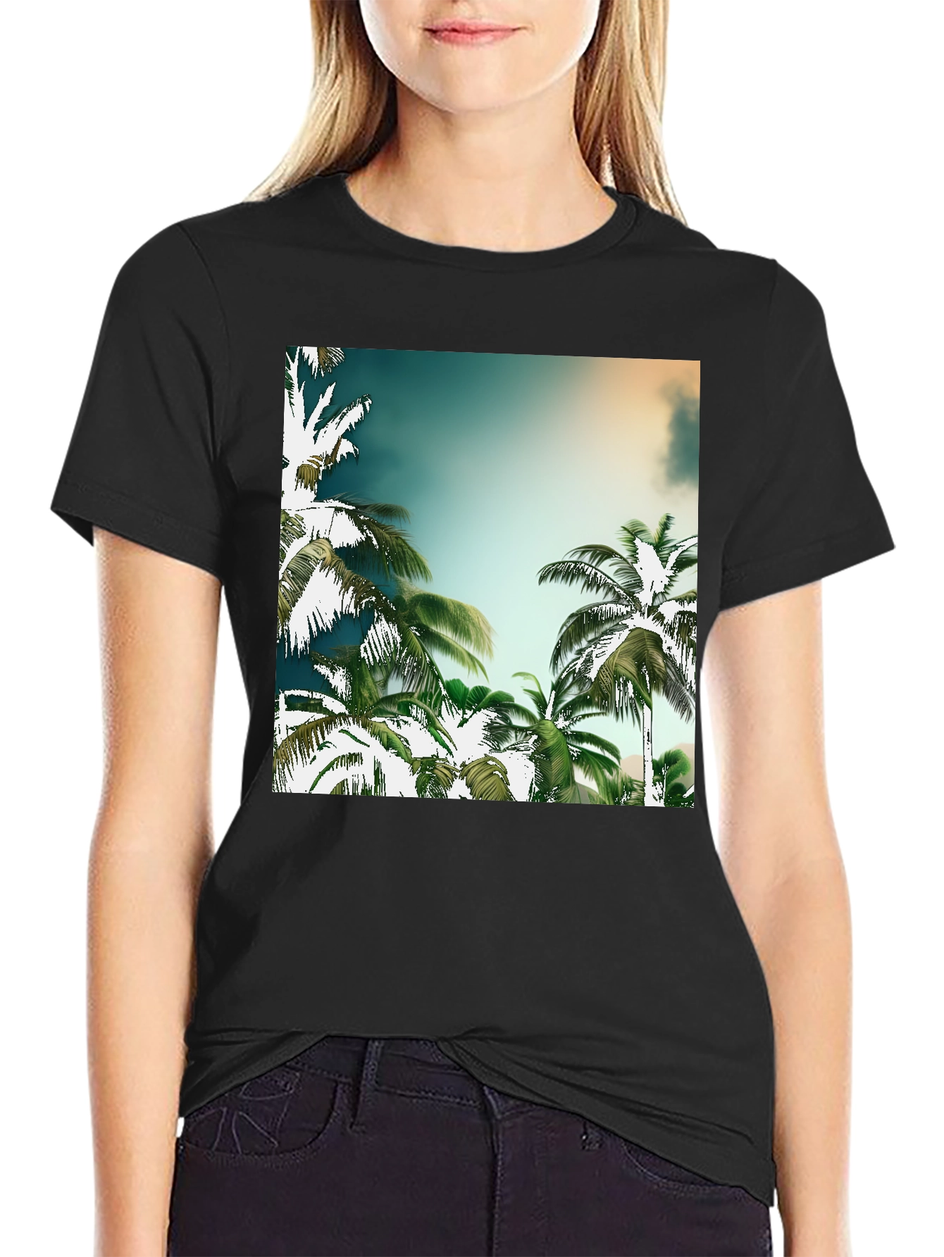 Tropical Palm Tree Graphic Black T-Shirt