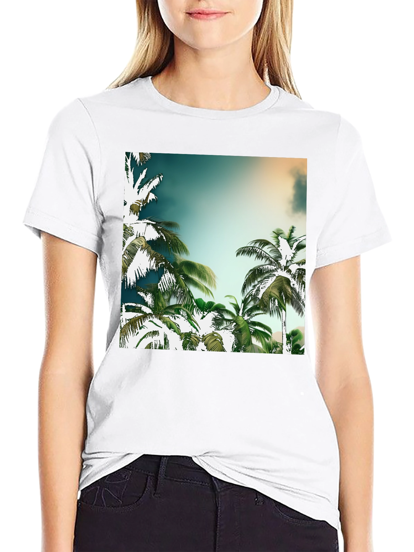 Tropical Palm Tree Graphic Black T-Shirt