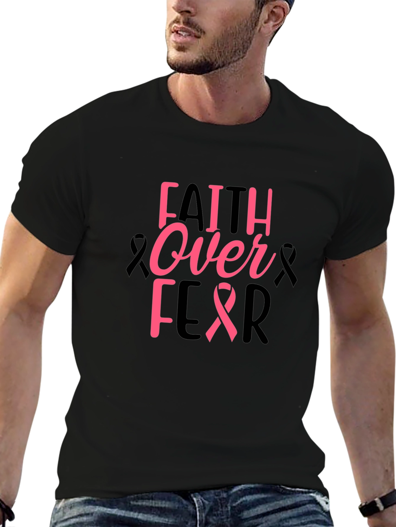 Faith Over Fear Graphic Tee - Breast Cancer Awareness