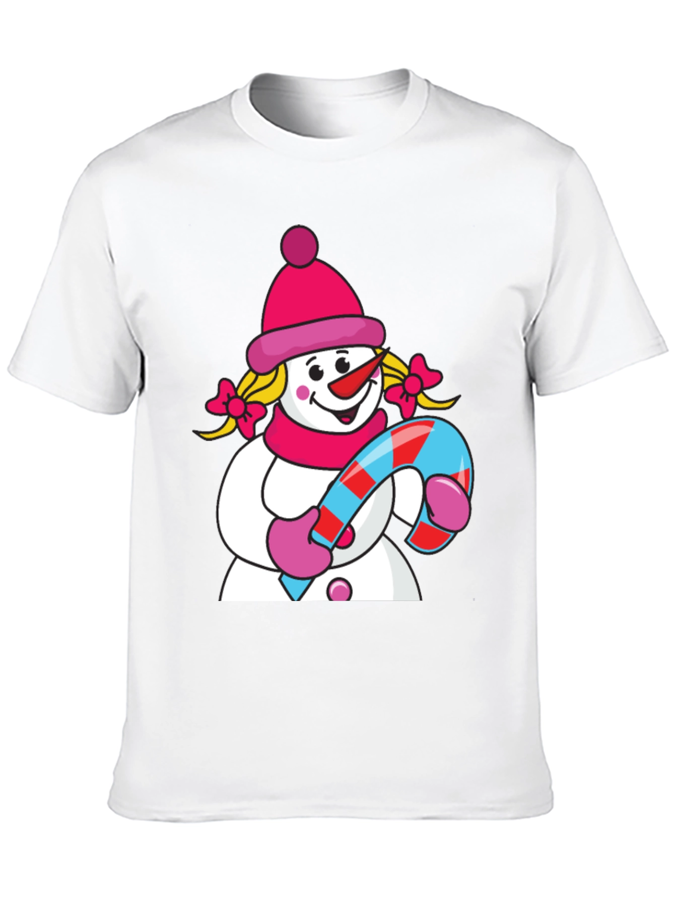 Cute Snowman with Candy Cane Black T-Shirt