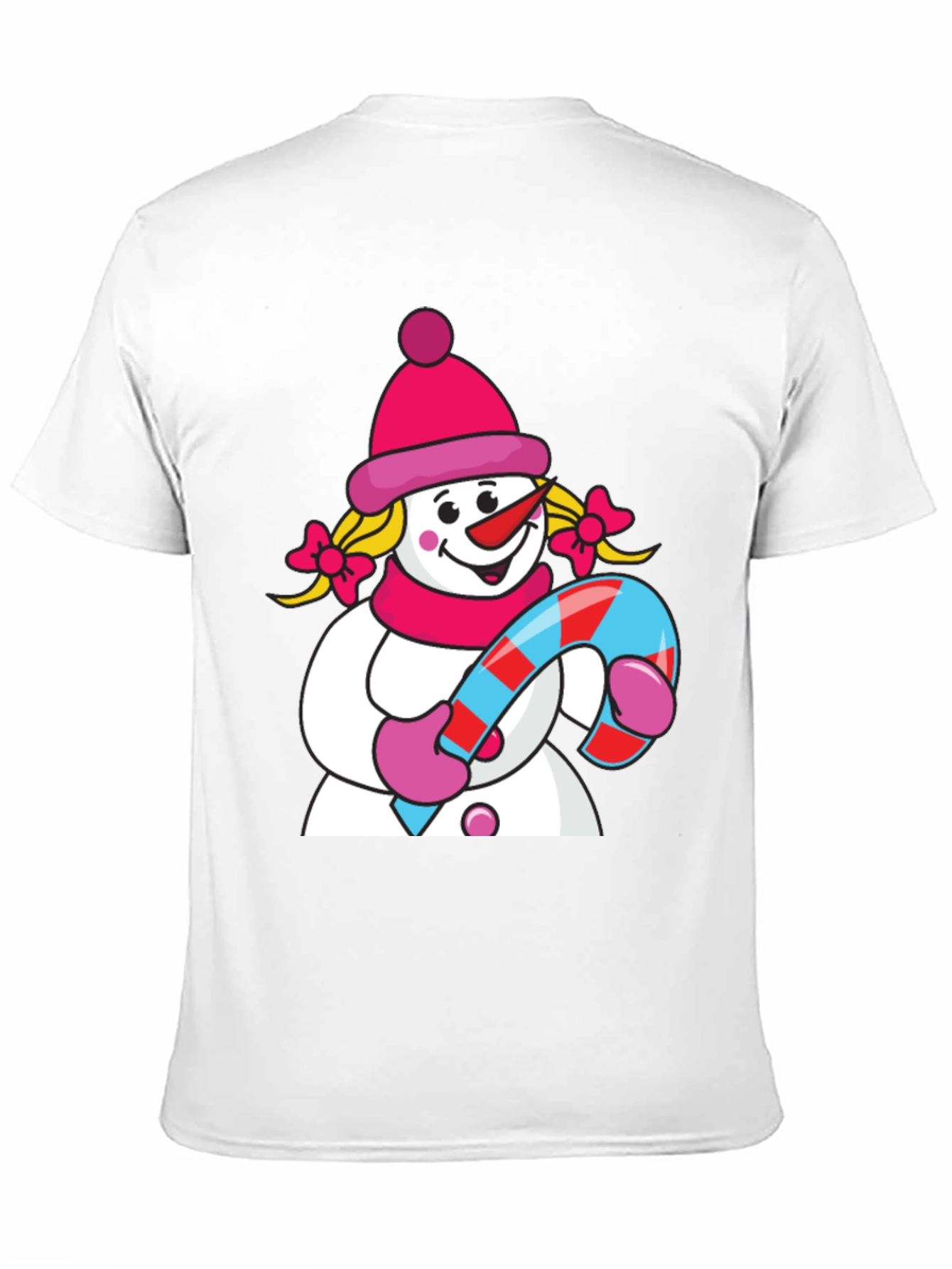 Cute Snowman with Candy Cane Black T-Shirt