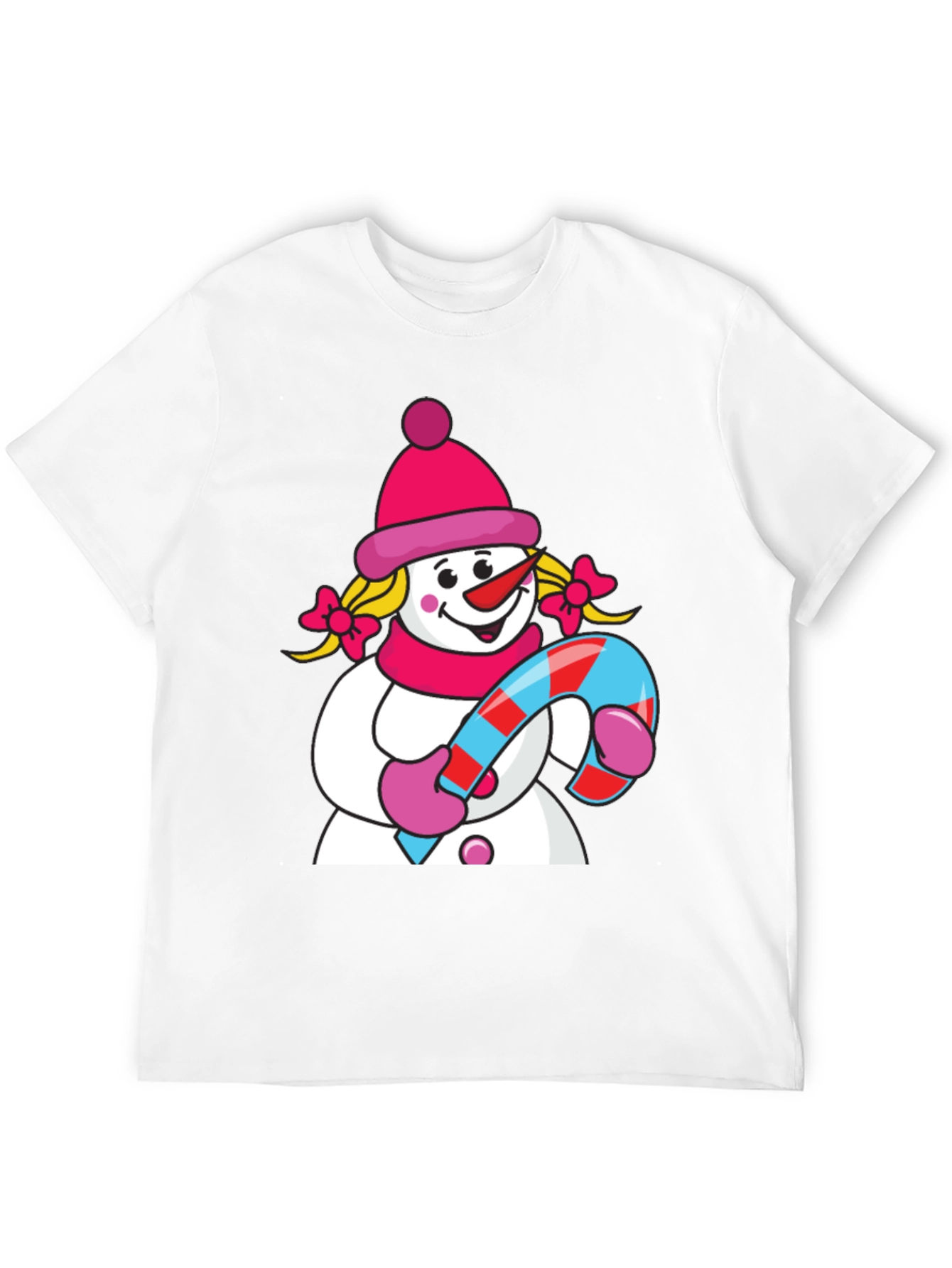 Cute Snowman with Candy Cane Black T-Shirt