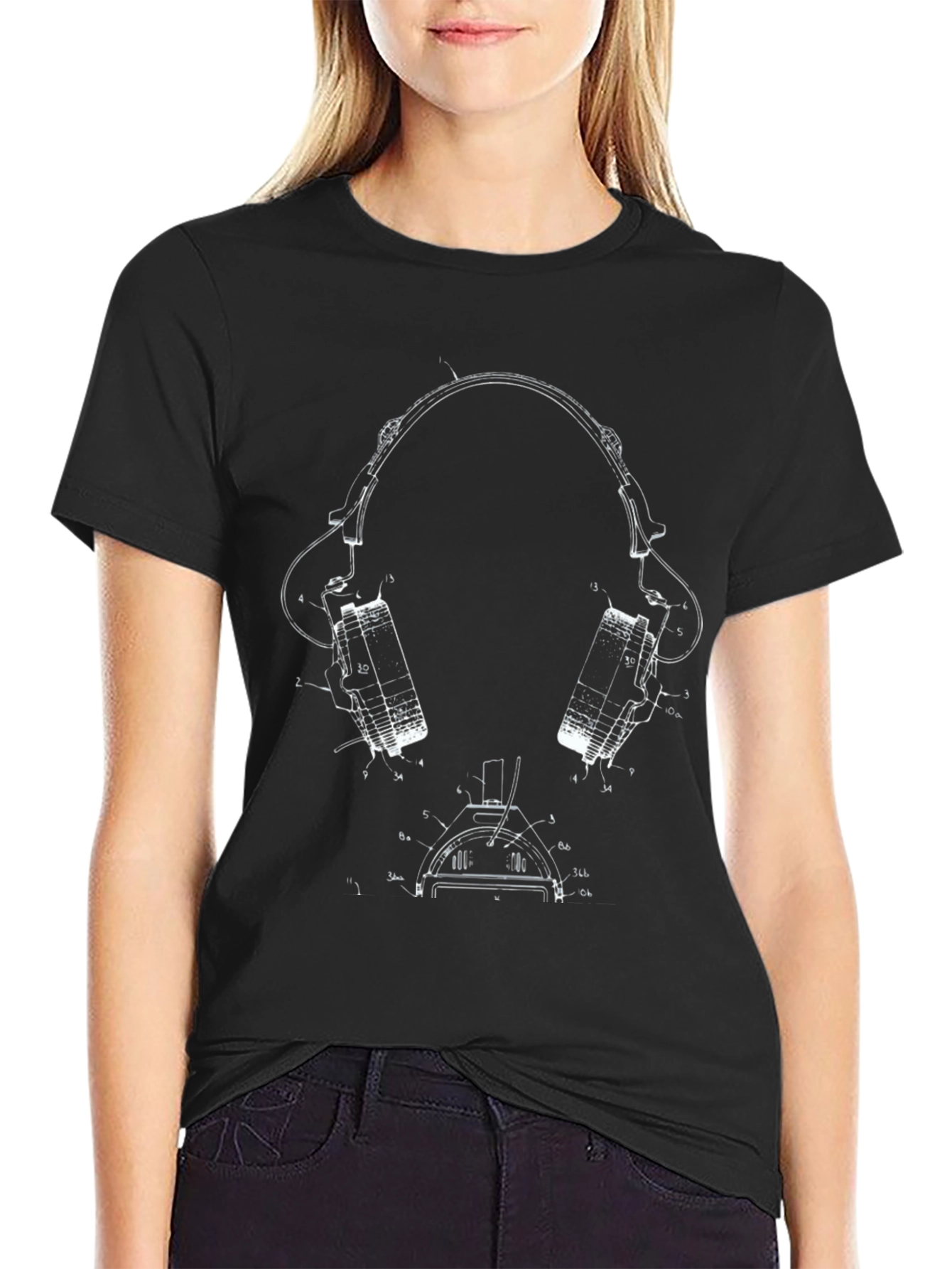 Headphone Blueprint Graphic Tee - Black