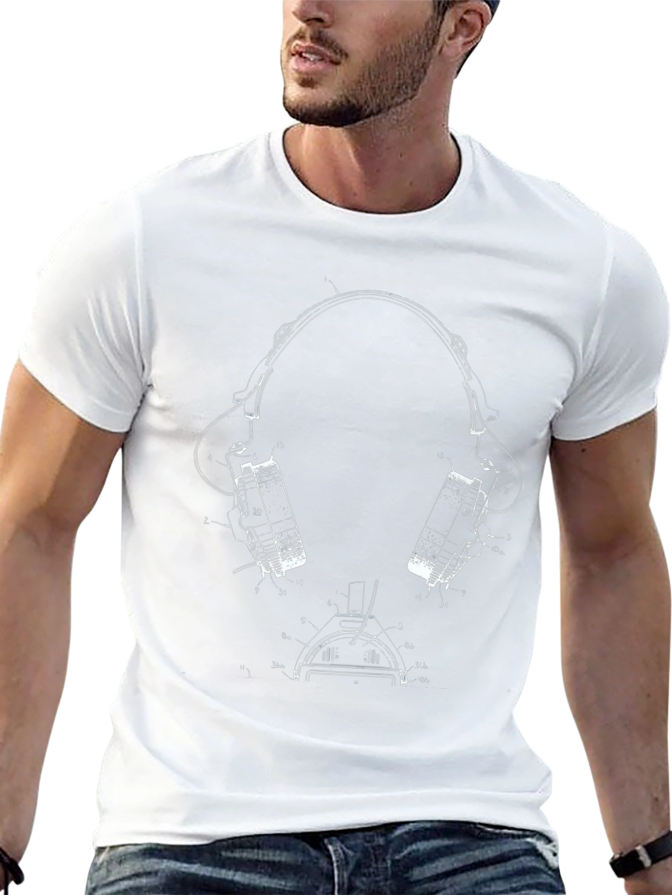 Headphone Blueprint Graphic Tee - Black
