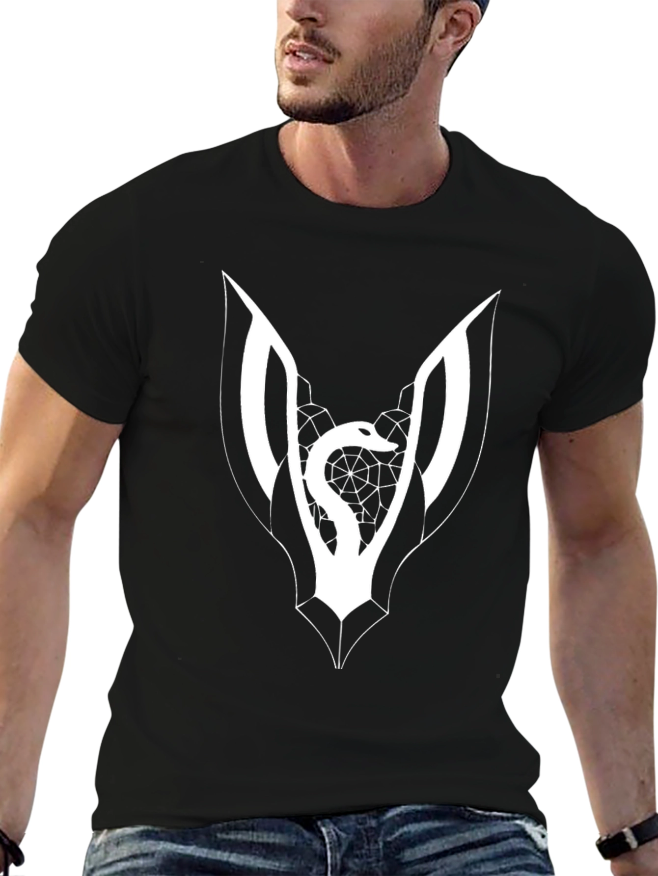 Black Tee with Snake & Web Graphic
